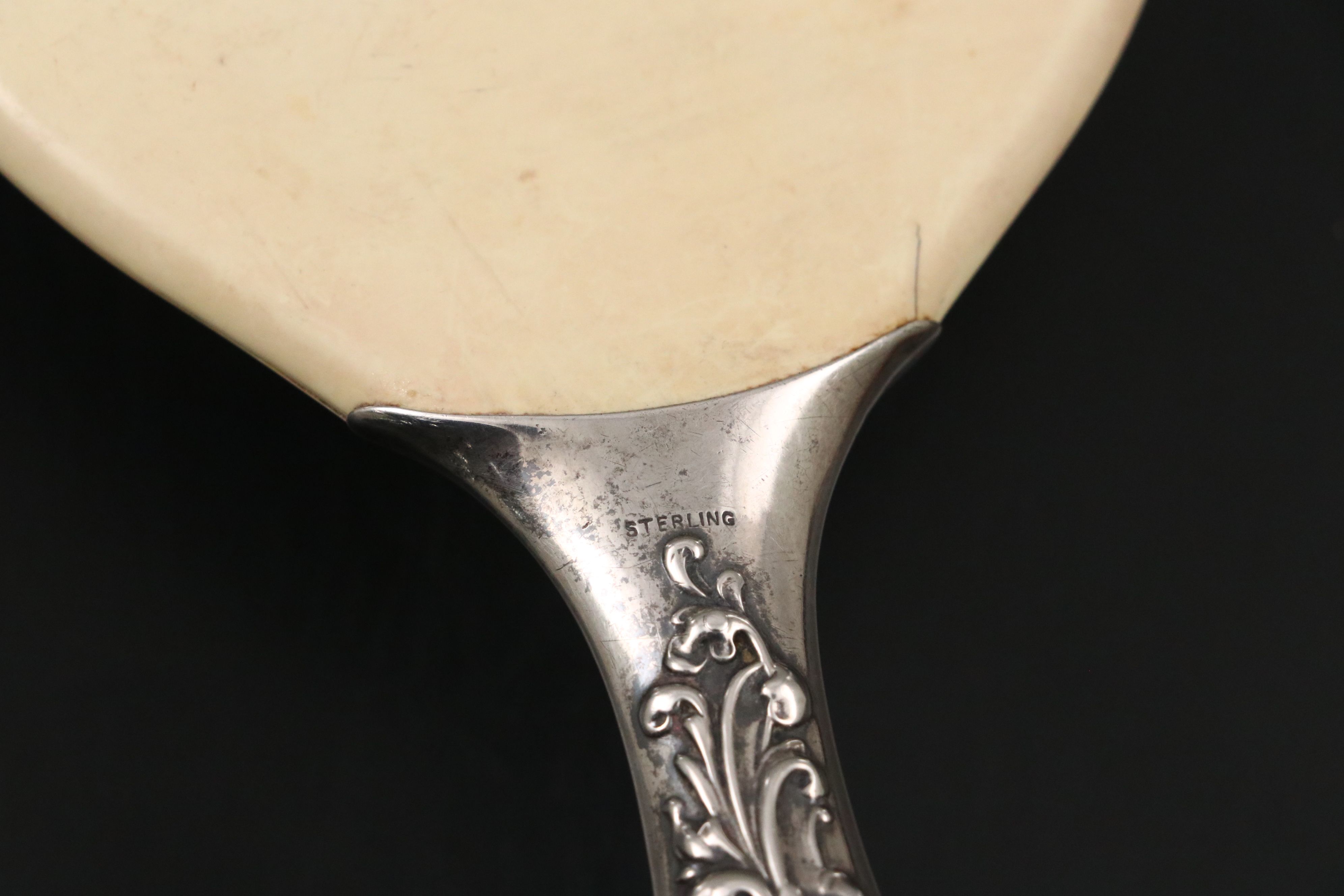 La Coquette Celluloid Mirror with Sterling Silver Hand Mirrors