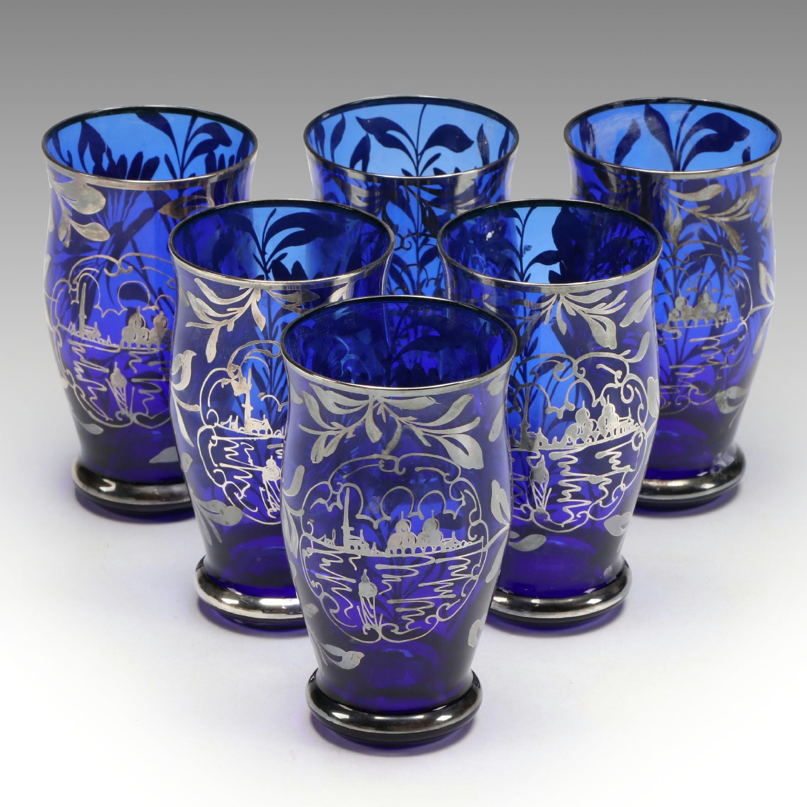 Handblown Blue Glass Chrome Finish Tumblers