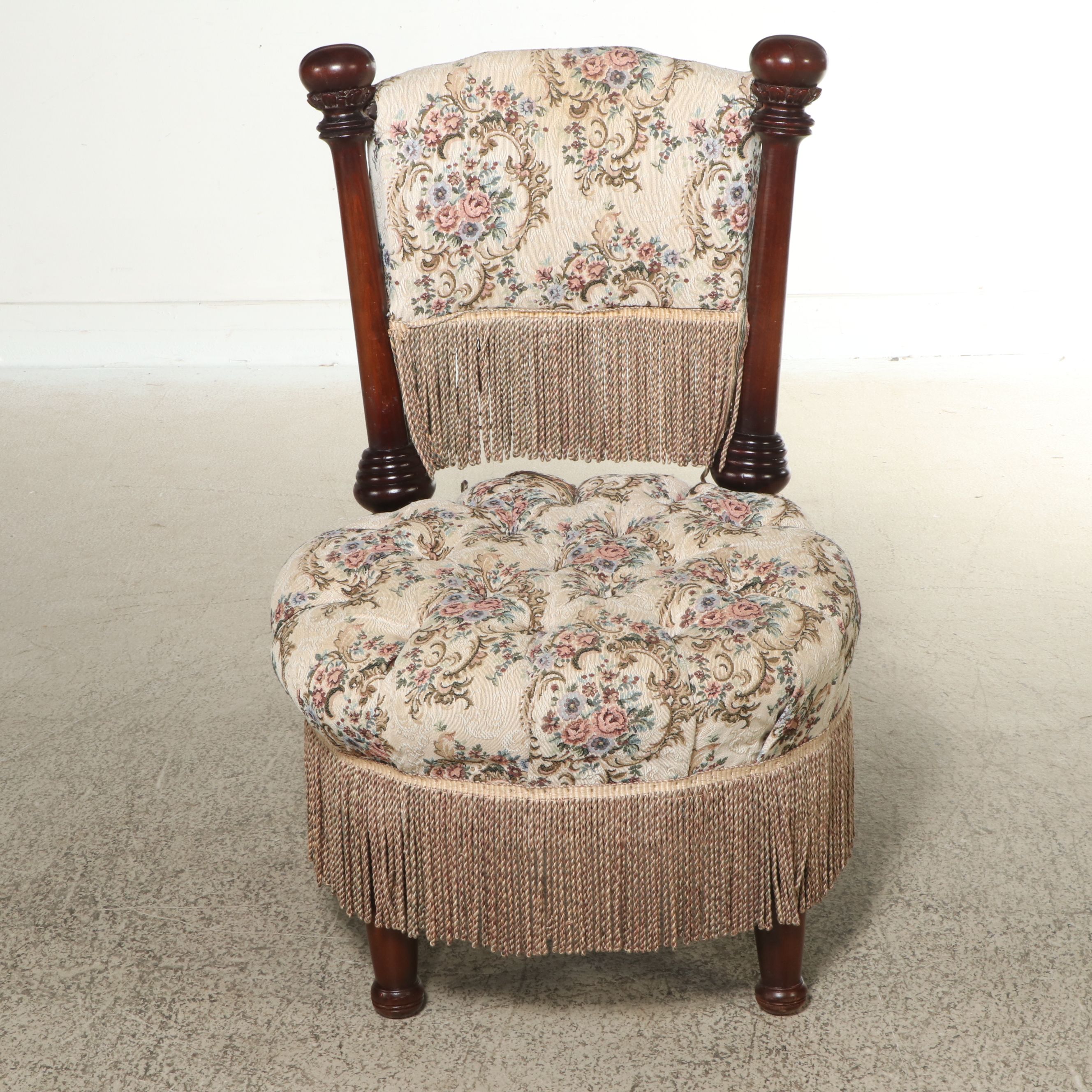 Victorian Style Upholstered Walnut Vanity Chair, Early to Mid-20th Century