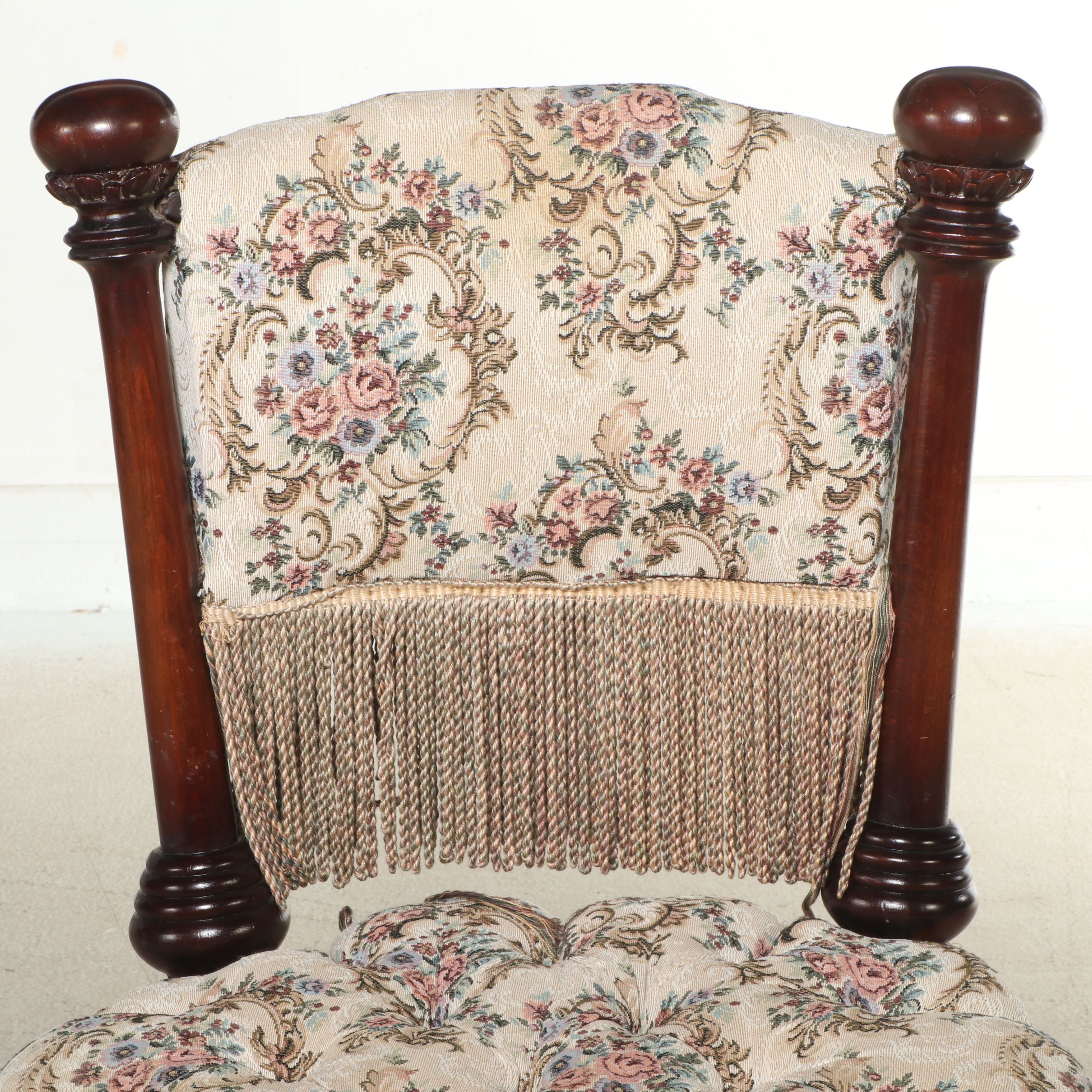 Victorian Style Upholstered Walnut Vanity Chair, Early to Mid-20th Century