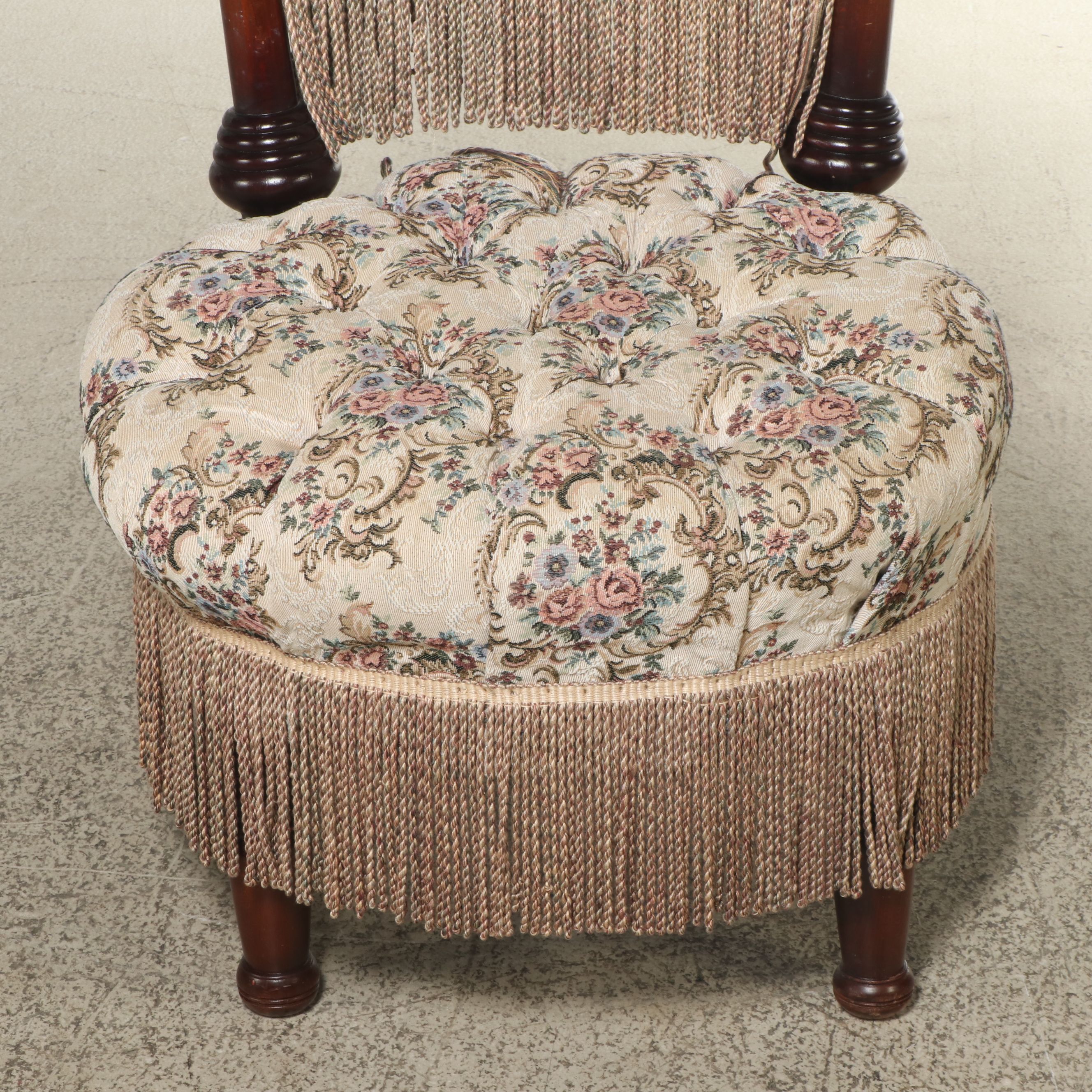 Victorian Style Upholstered Walnut Vanity Chair, Early to Mid-20th Century