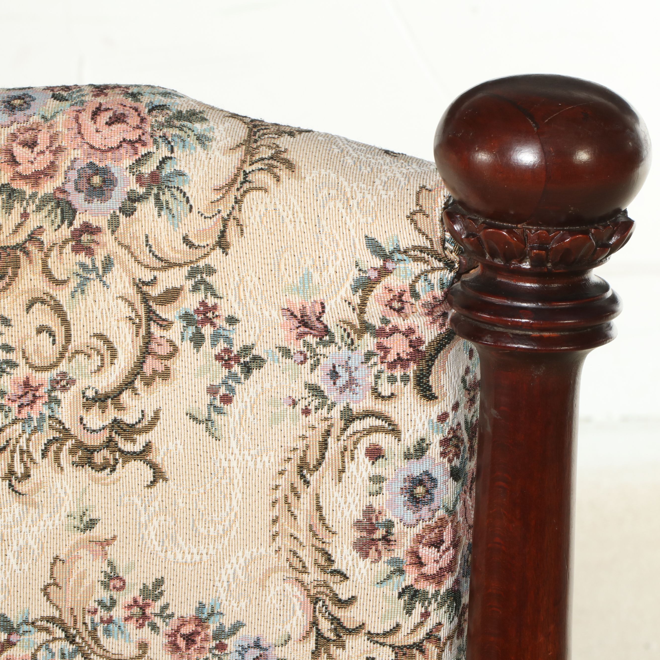 Victorian Style Upholstered Walnut Vanity Chair, Early to Mid-20th Century