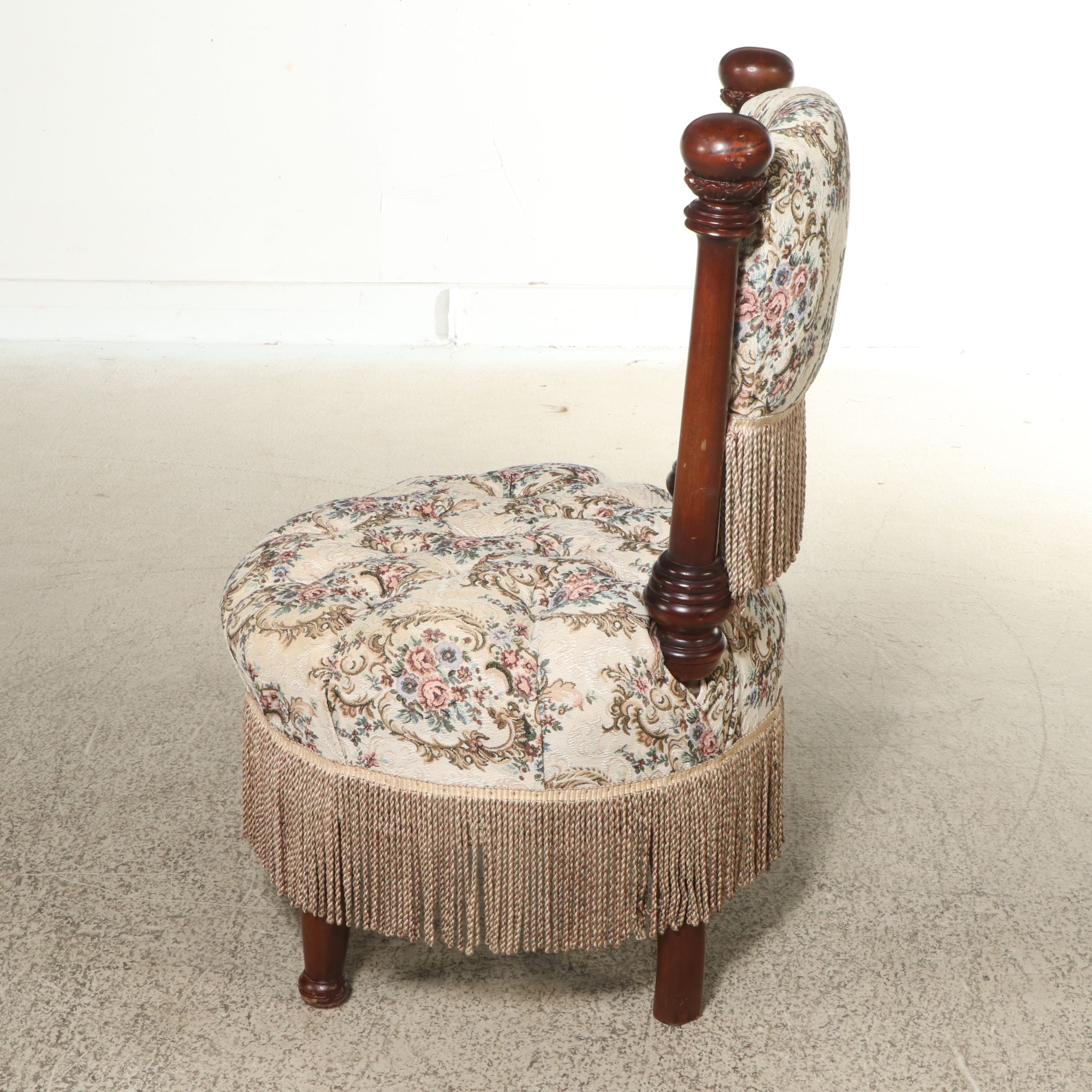 Victorian Style Upholstered Walnut Vanity Chair, Early to Mid-20th Century