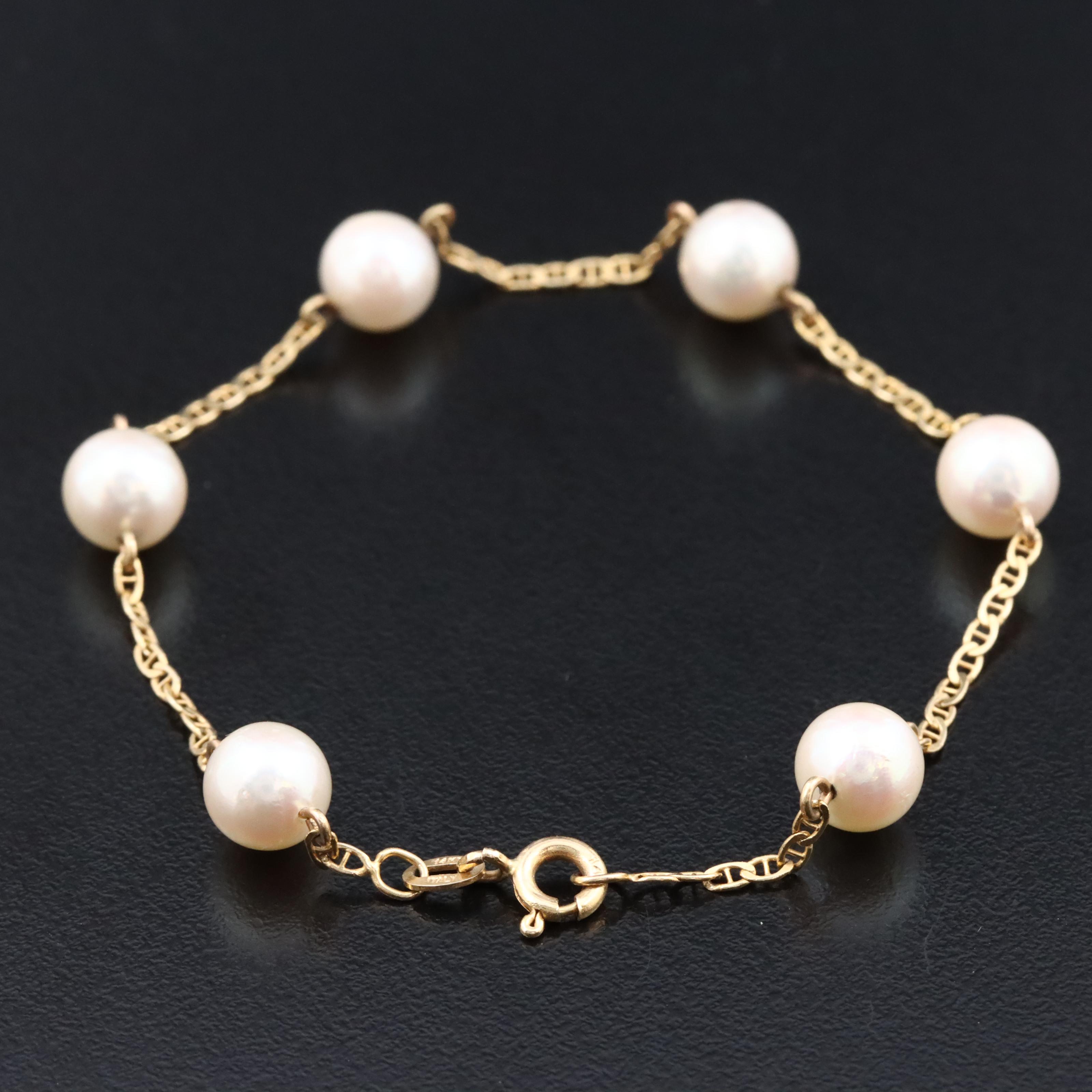 14K Pearl Station Bracelet