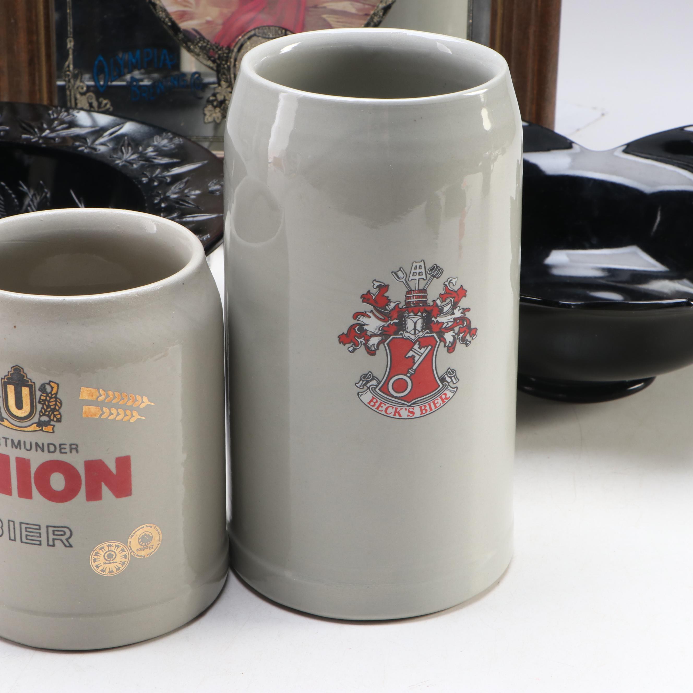 US Glass "Rose and Thorn" and Other Bowls With German Steins and More Breweriana