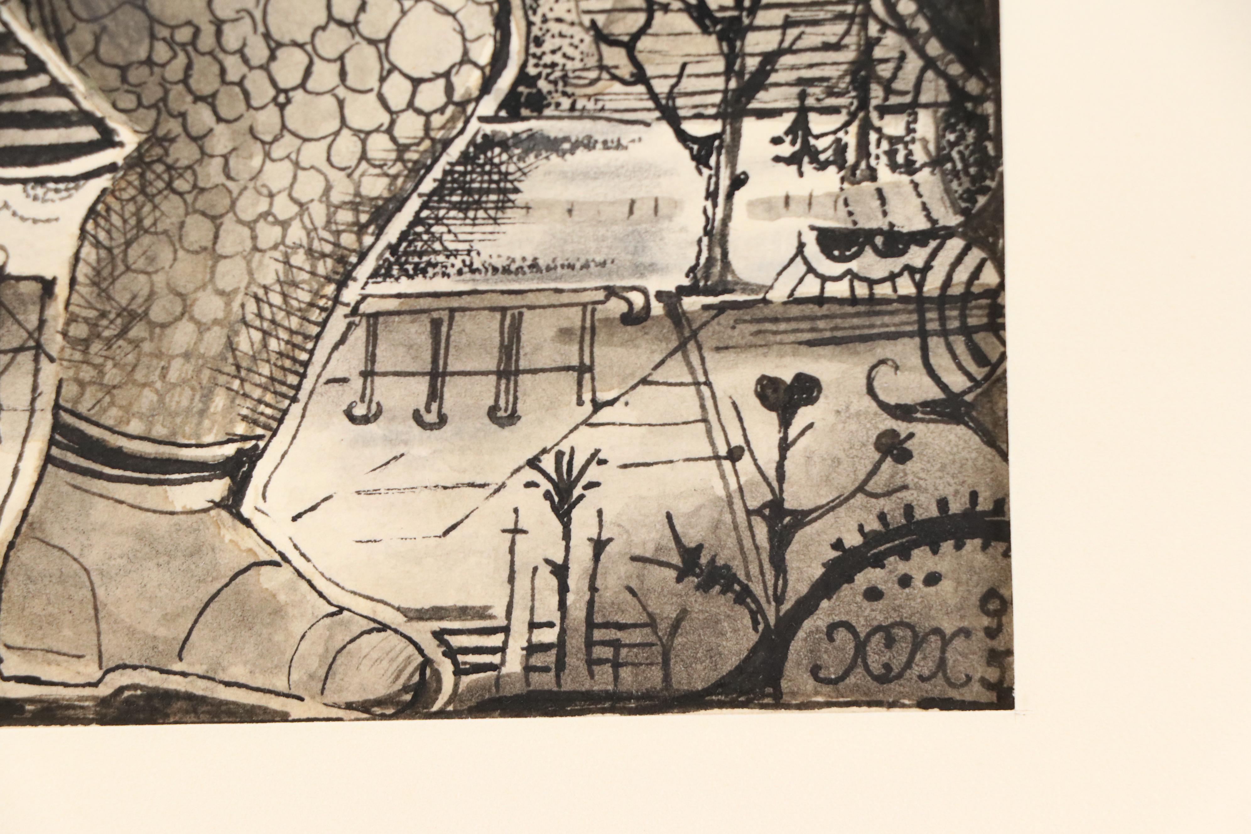 Nikolay Manuylov "Kuk" Drawing of Man Pulling Wagon, 1995