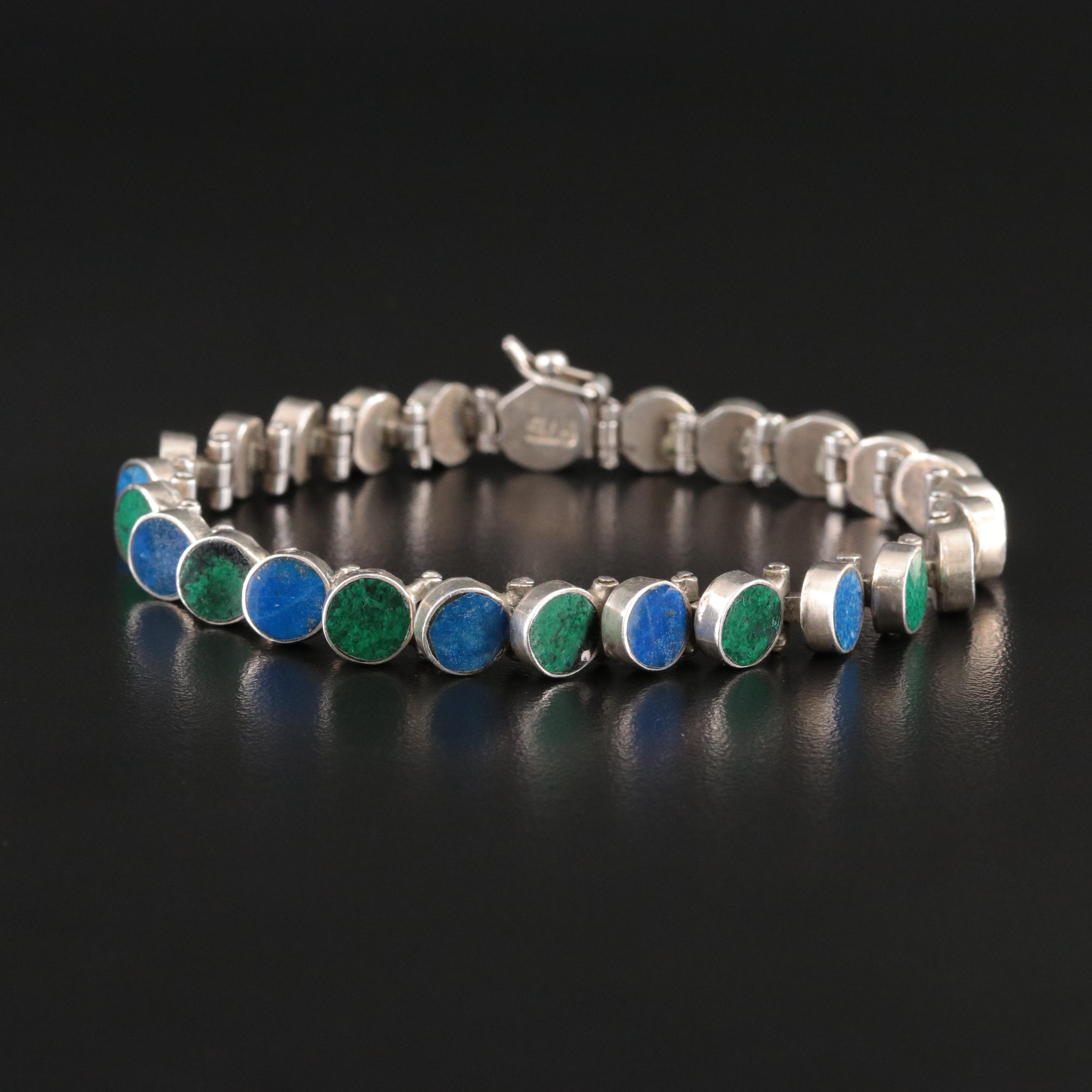 875 Silver Lapis Lazuli and Chrysocolla Bracelet
