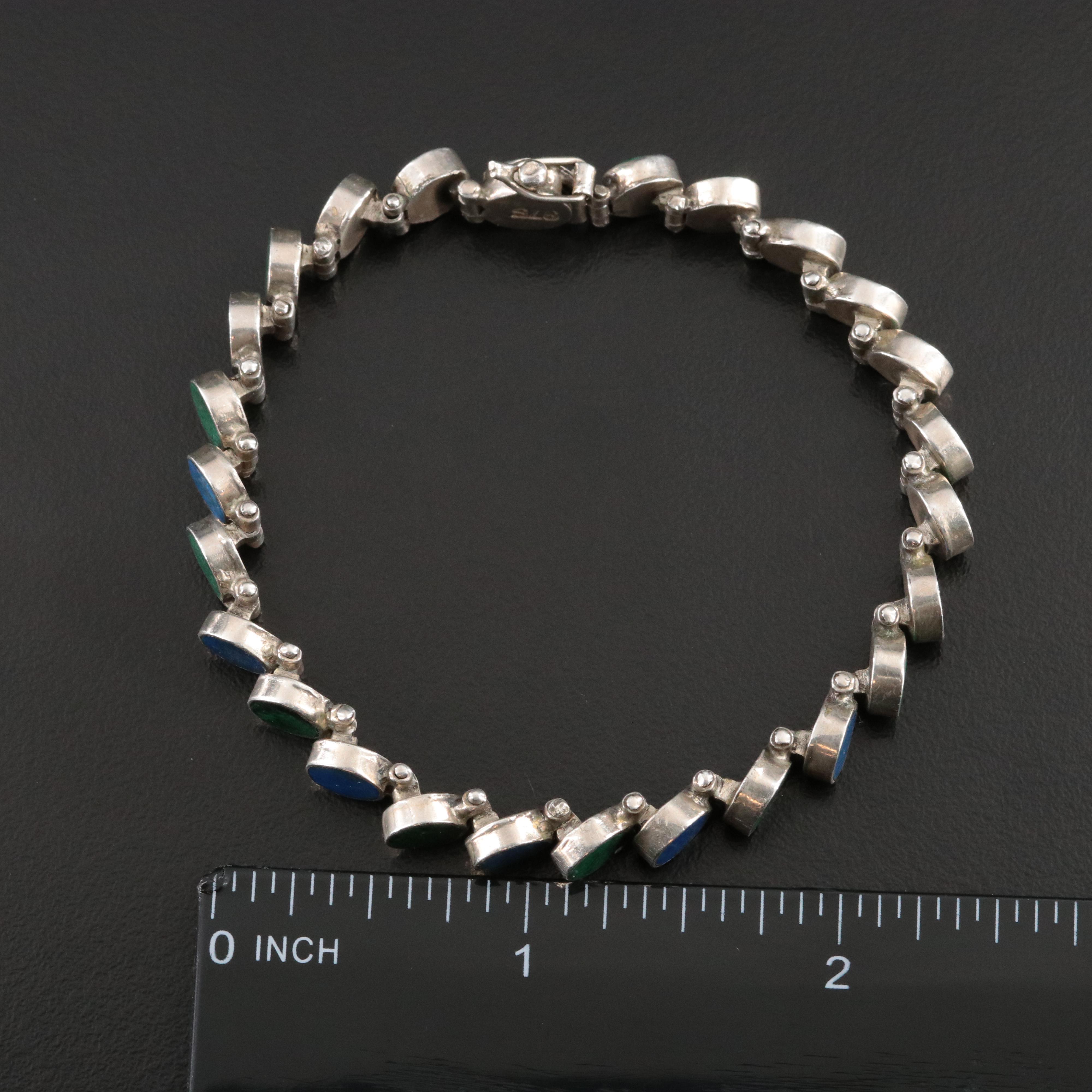 875 Silver Lapis Lazuli and Chrysocolla Bracelet