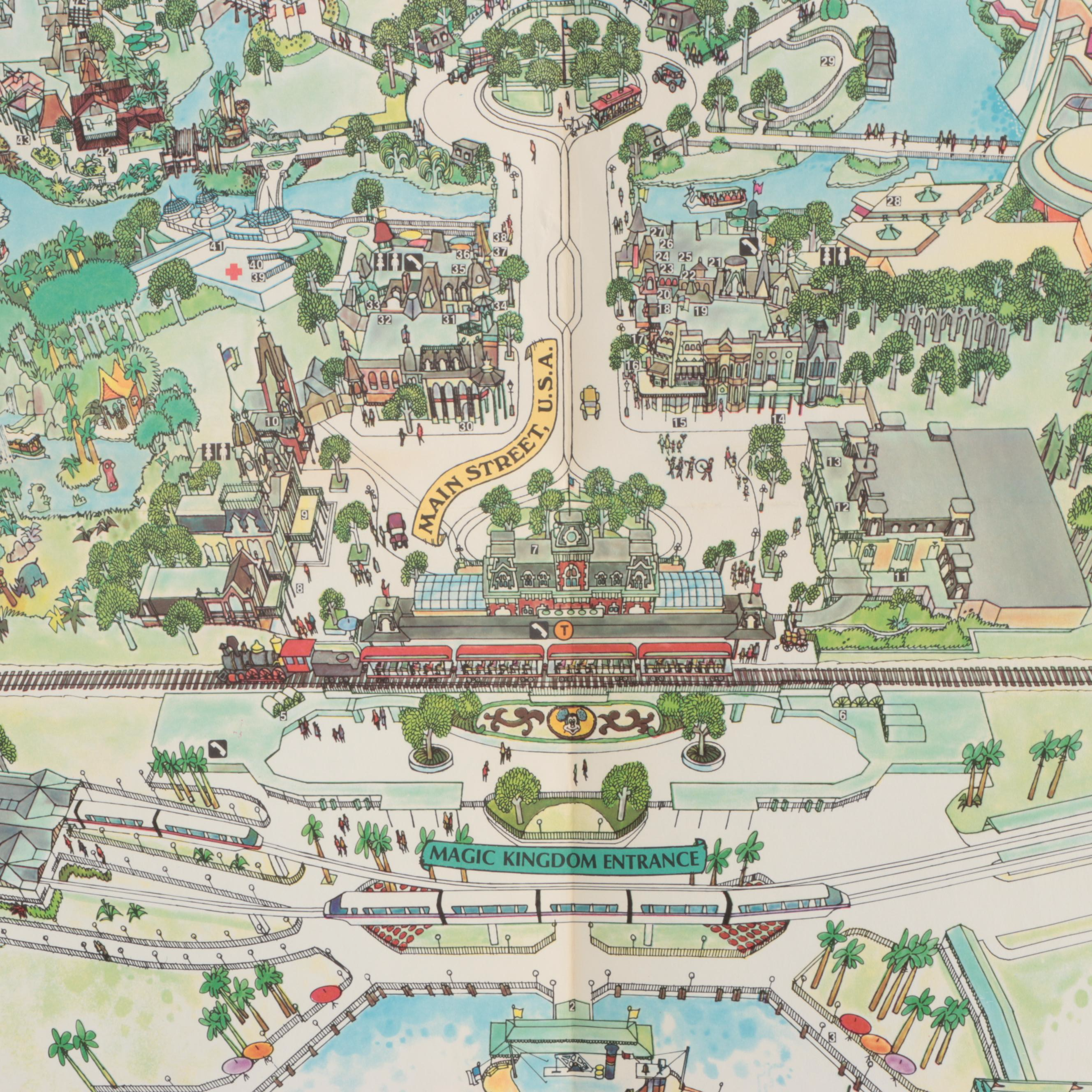 "A Guide to the Magic Kingdom of Walt Disney World" Lithograph Map, 1970s