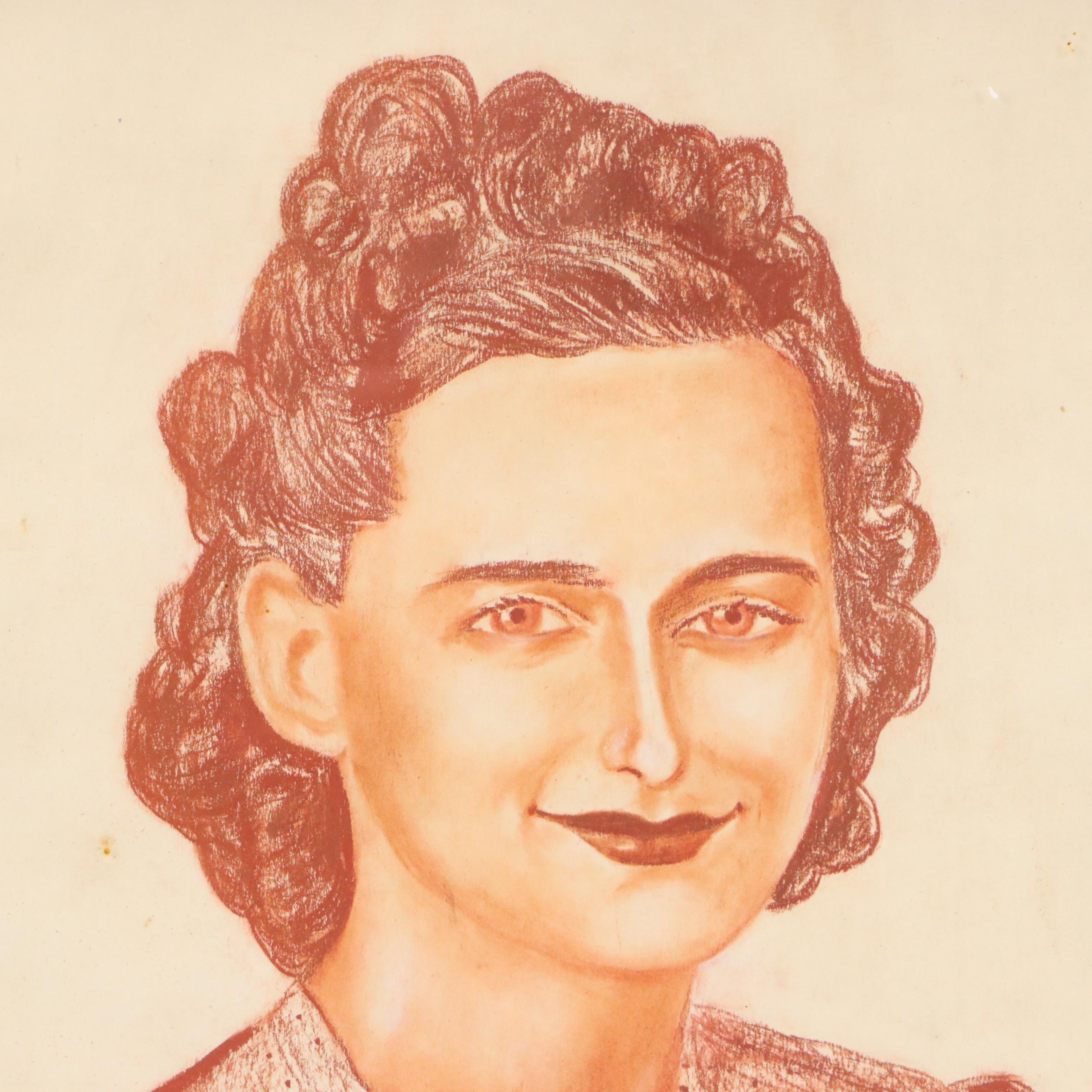 Pastel Drawing of Woman with Vintage Updo, 1945