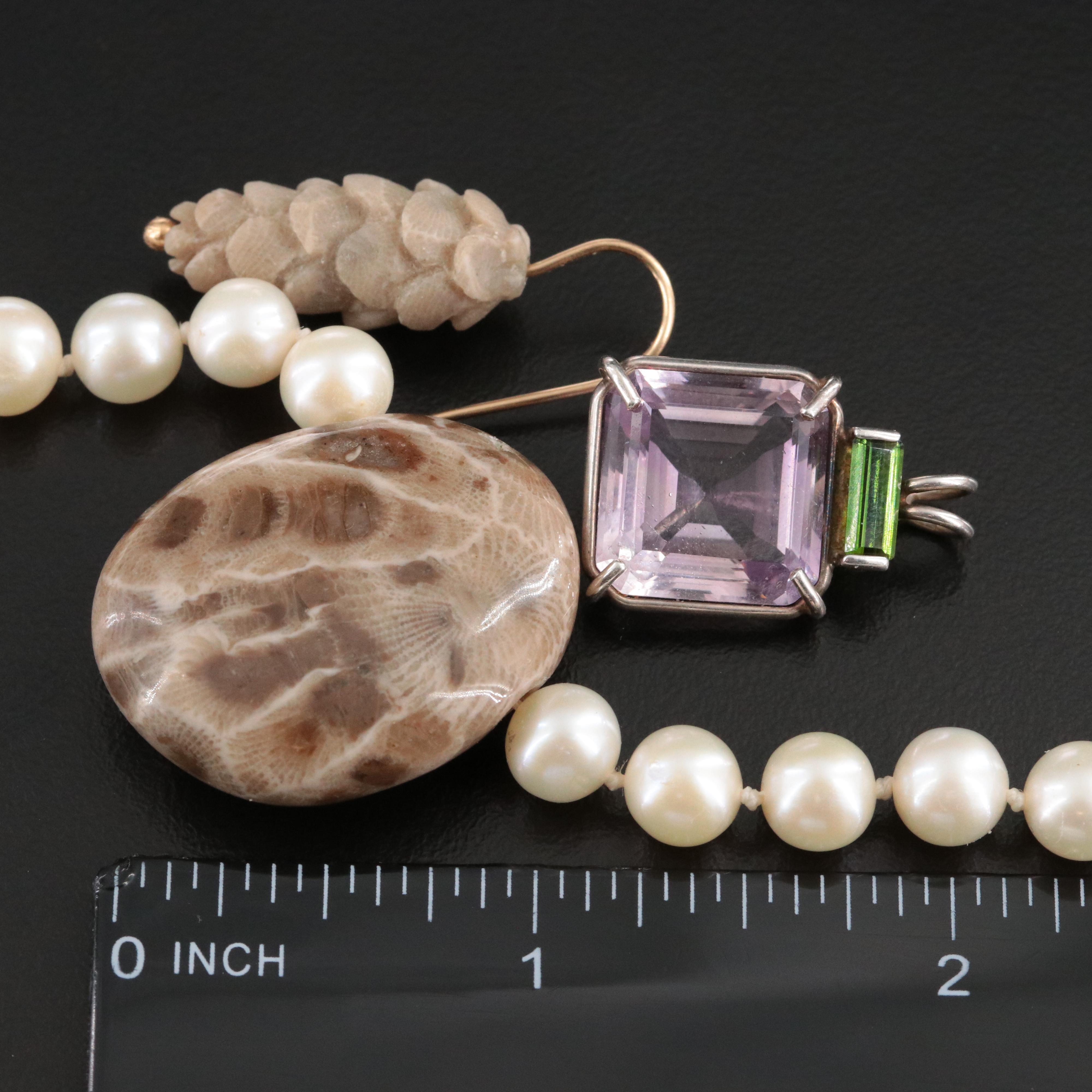 Assorted Sterling and 14K Jewelry Featuring Petoskey Stone, Pearl, and Amethyst