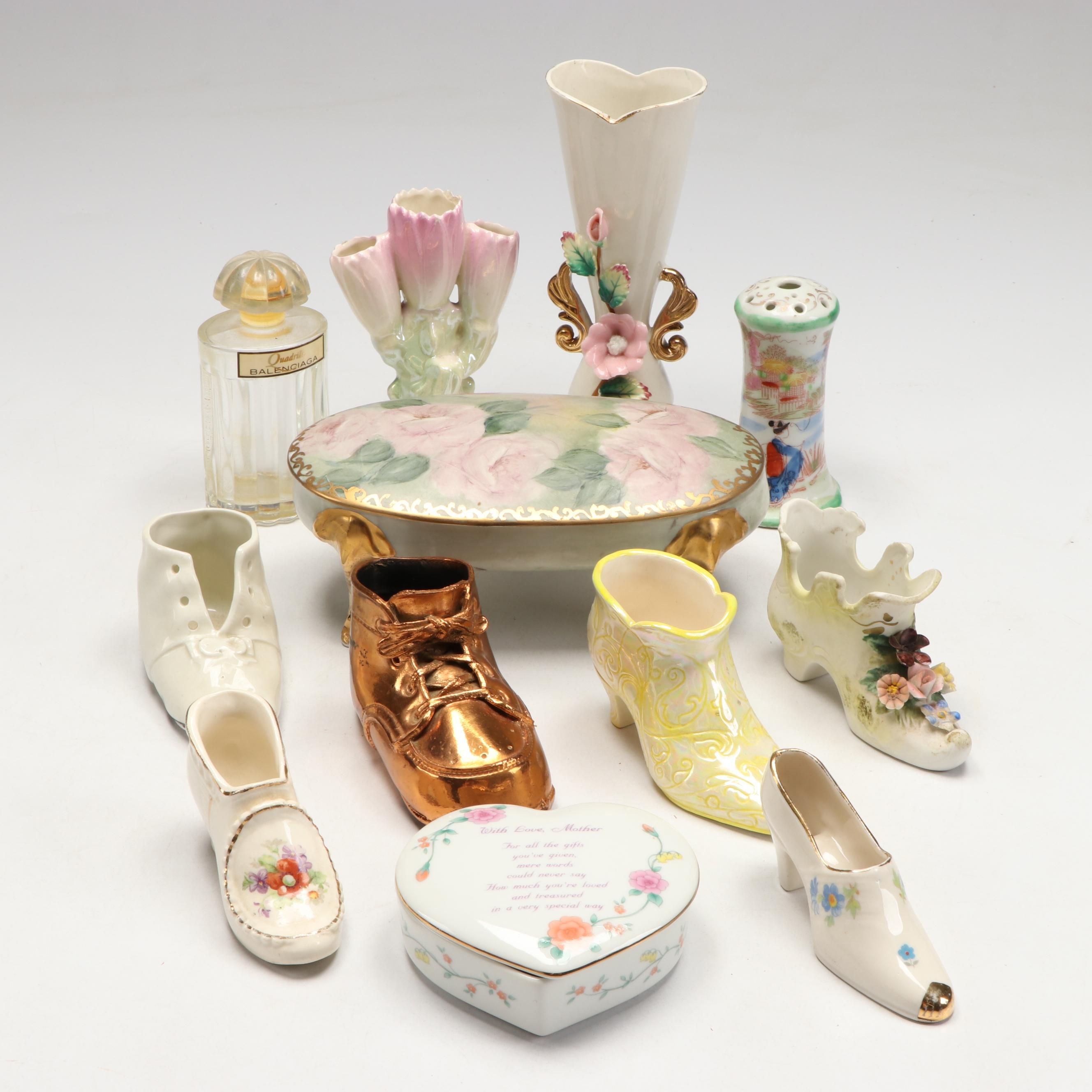 Balenciaga "Quadrille" Perfume Bottle, Copper Plate Baby Shoe, and More