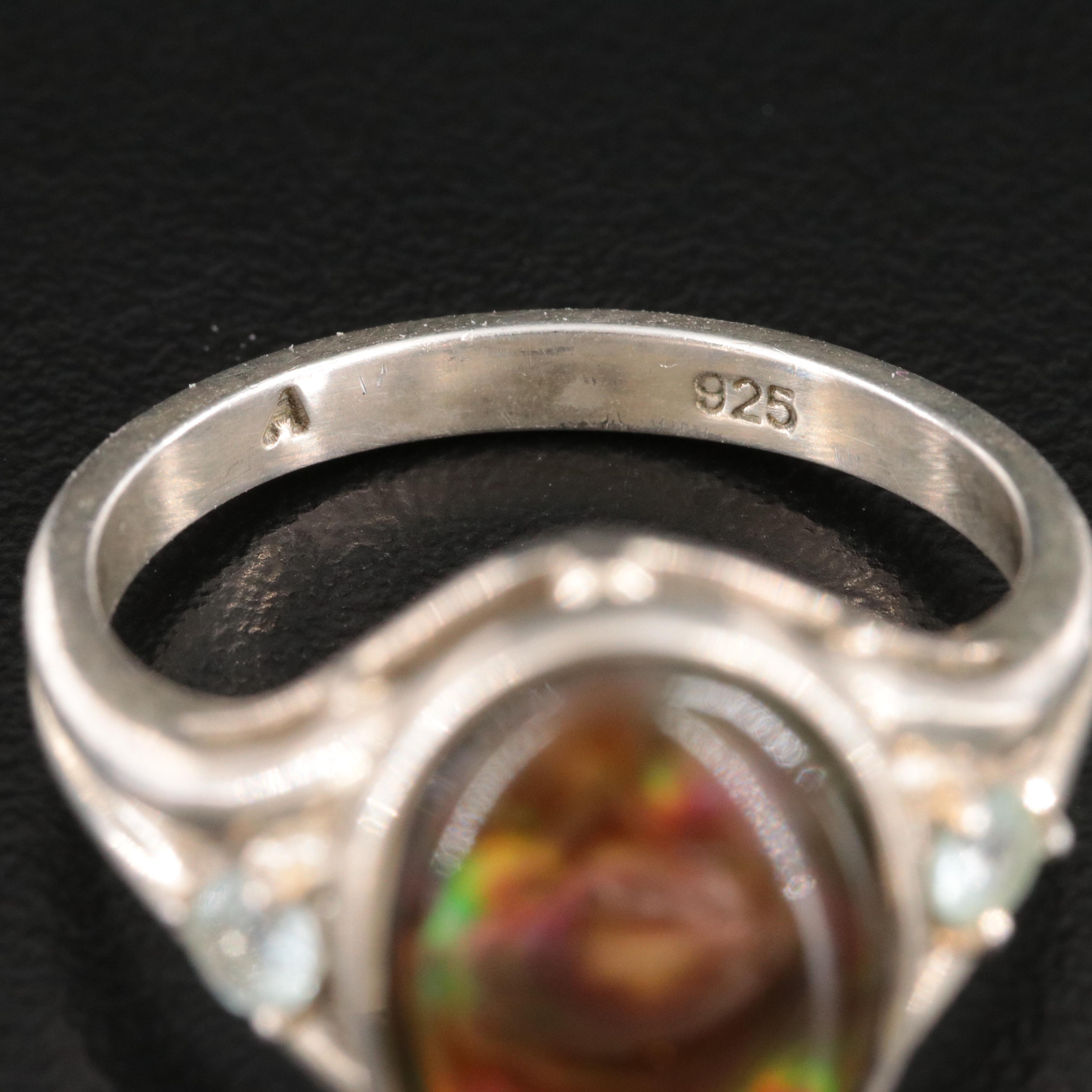 Sterling Abalone and Sky Blue Topaz Ring