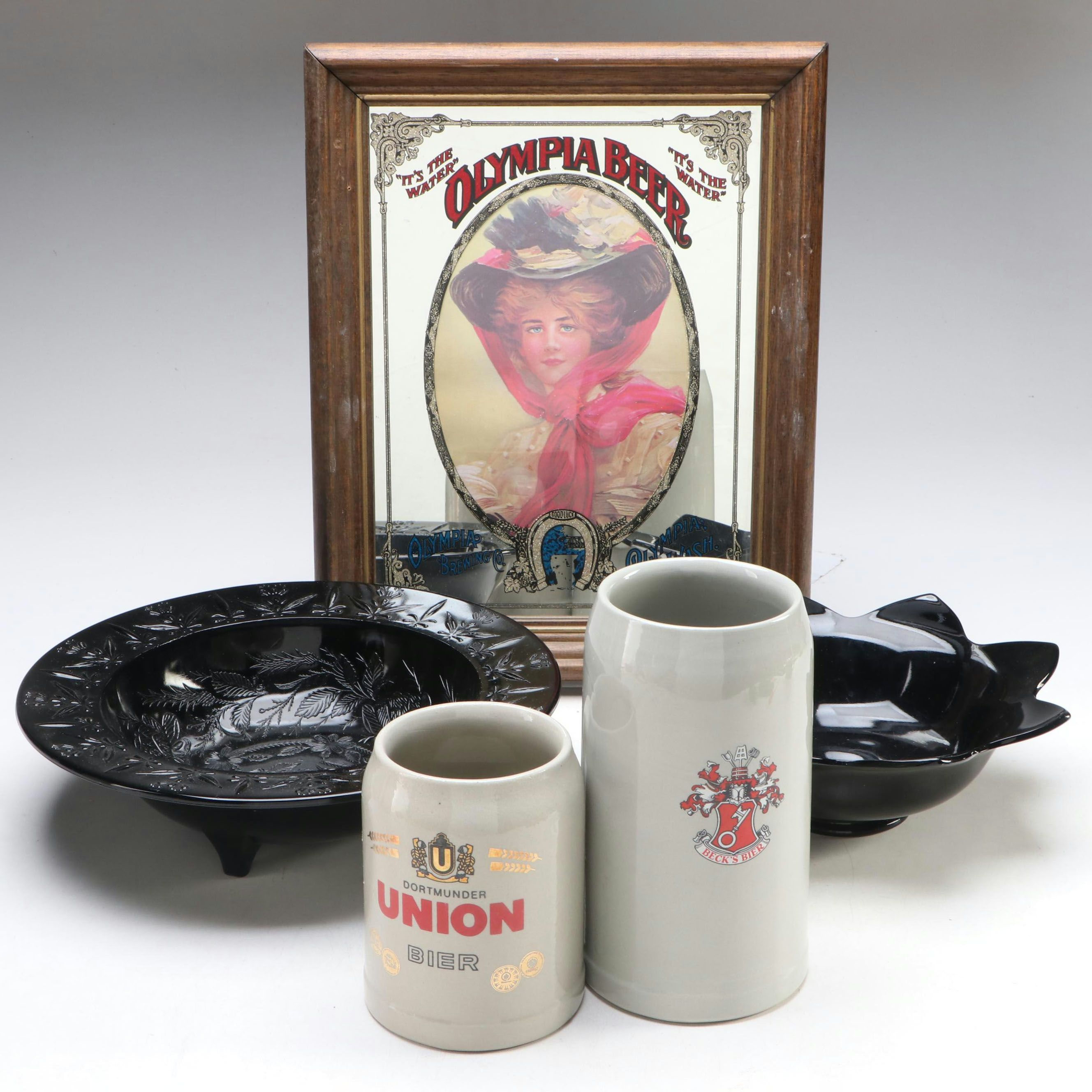 US Glass "Rose and Thorn" and Other Bowls With German Steins and More Breweriana