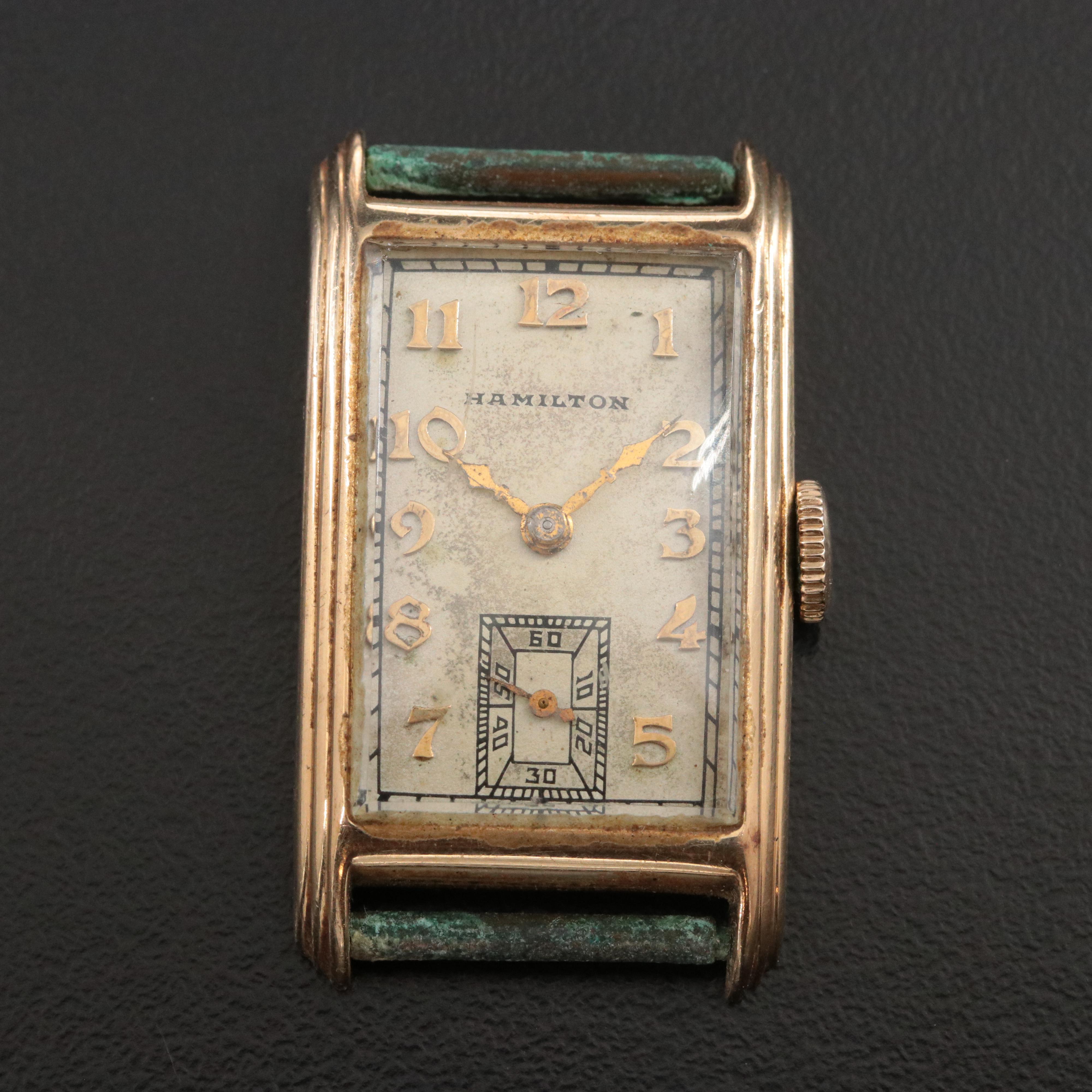 Hamilton 14K Art Deco Style Rectangular Watch