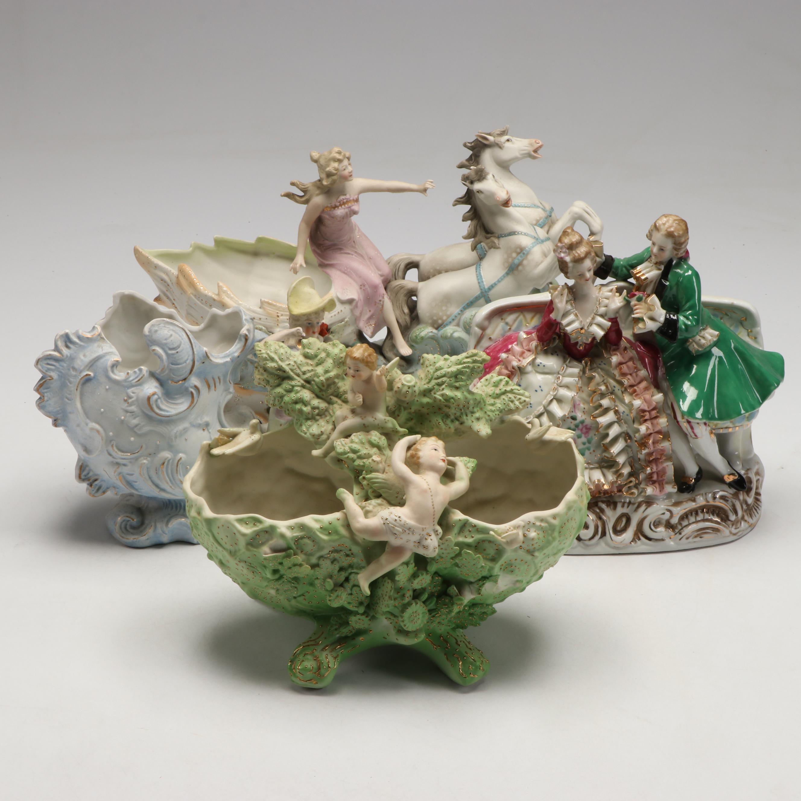 Andrea Cherub Porcelain Centerpiece Bowl with More Hand-Painted Ceramics