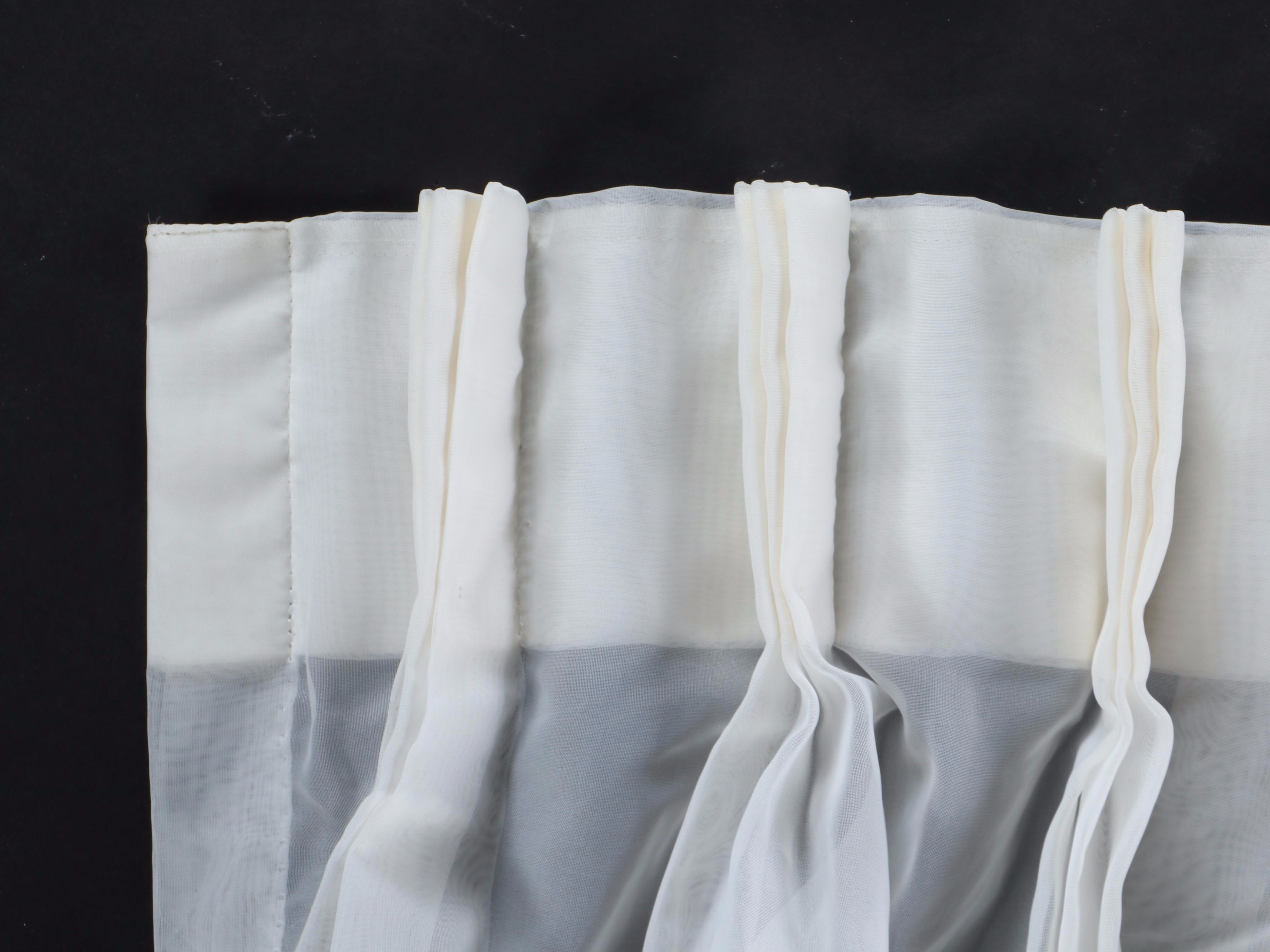 White Voile Pinch Pleat Sheer Drapes with Silk Embroidered Wide Hem