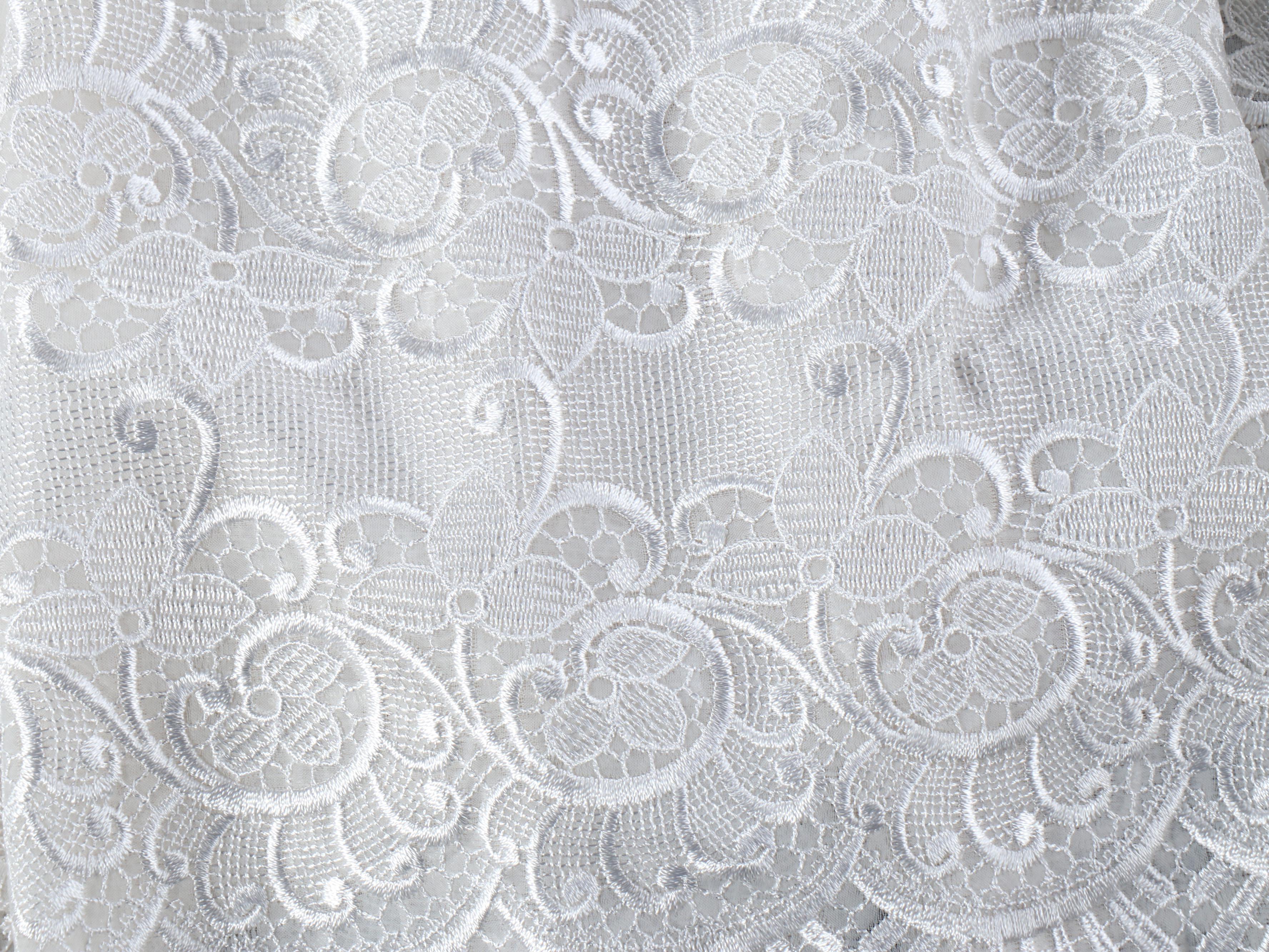 White Voile Pinch Pleat Sheer Drapes with Silk Embroidered Wide Hem