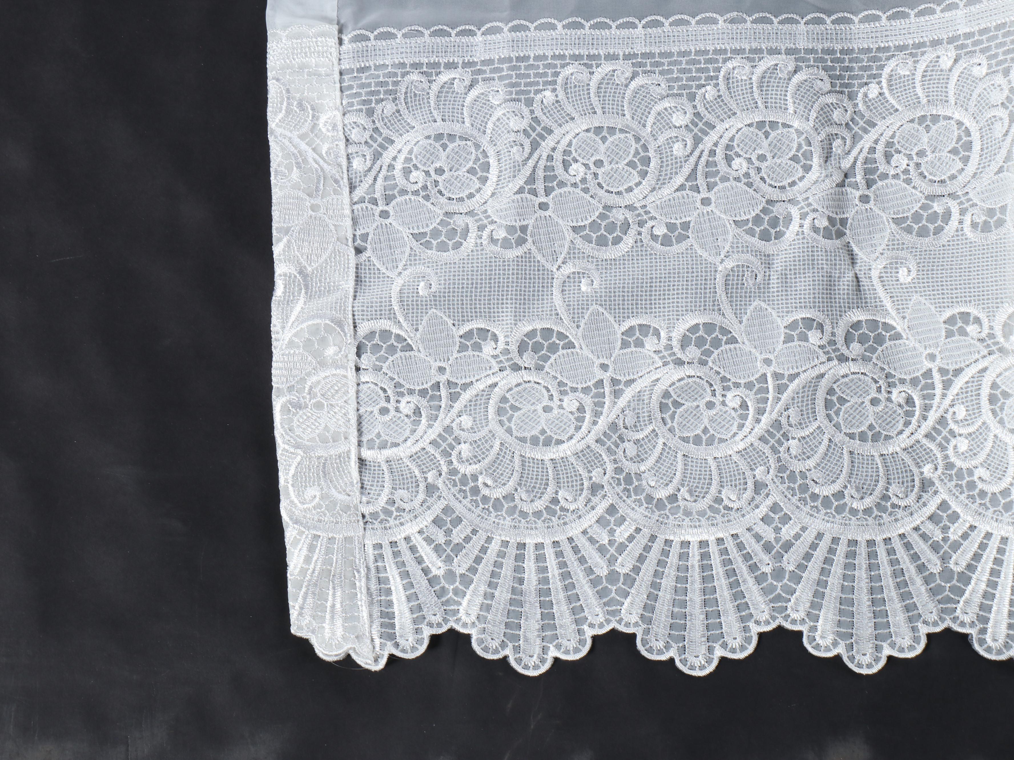 White Voile Pinch Pleat Sheer Drapes with Silk Embroidered Wide Hem