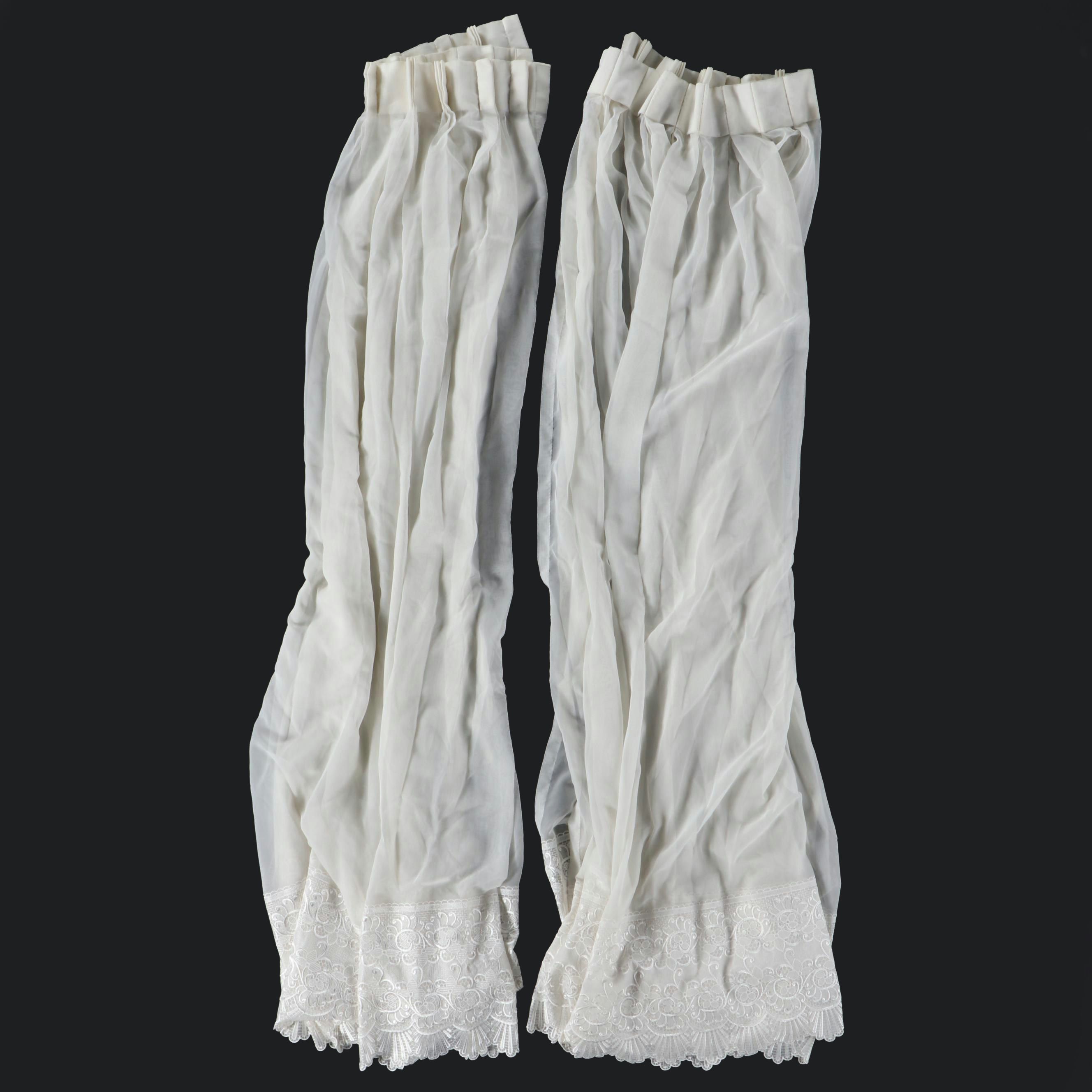 White Voile Pinch Pleat Sheer Drapes with Silk Embroidered Wide Hem