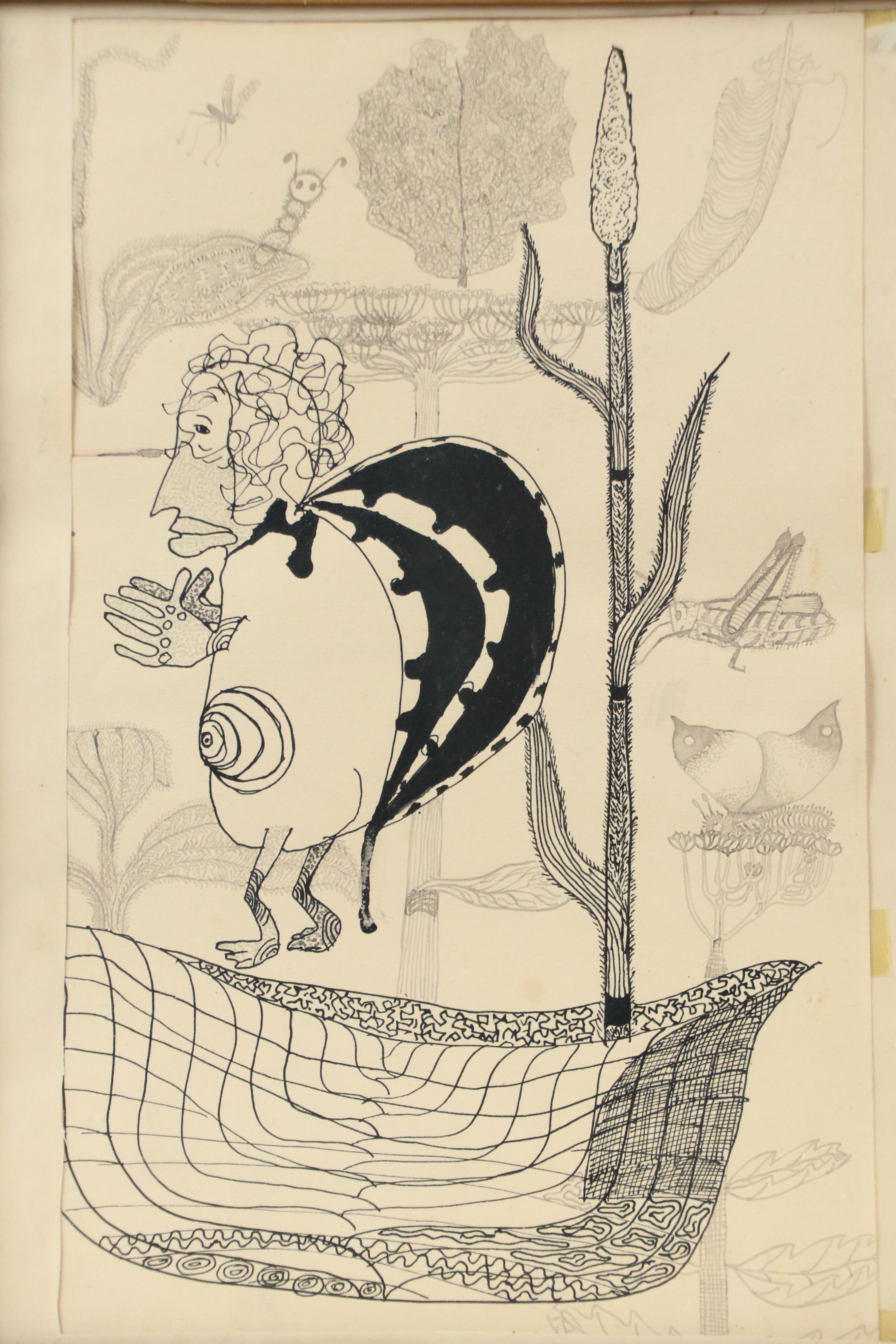 Nikolay Manuylov "Kuk" Whimsical Drawing, Mid-20th Century