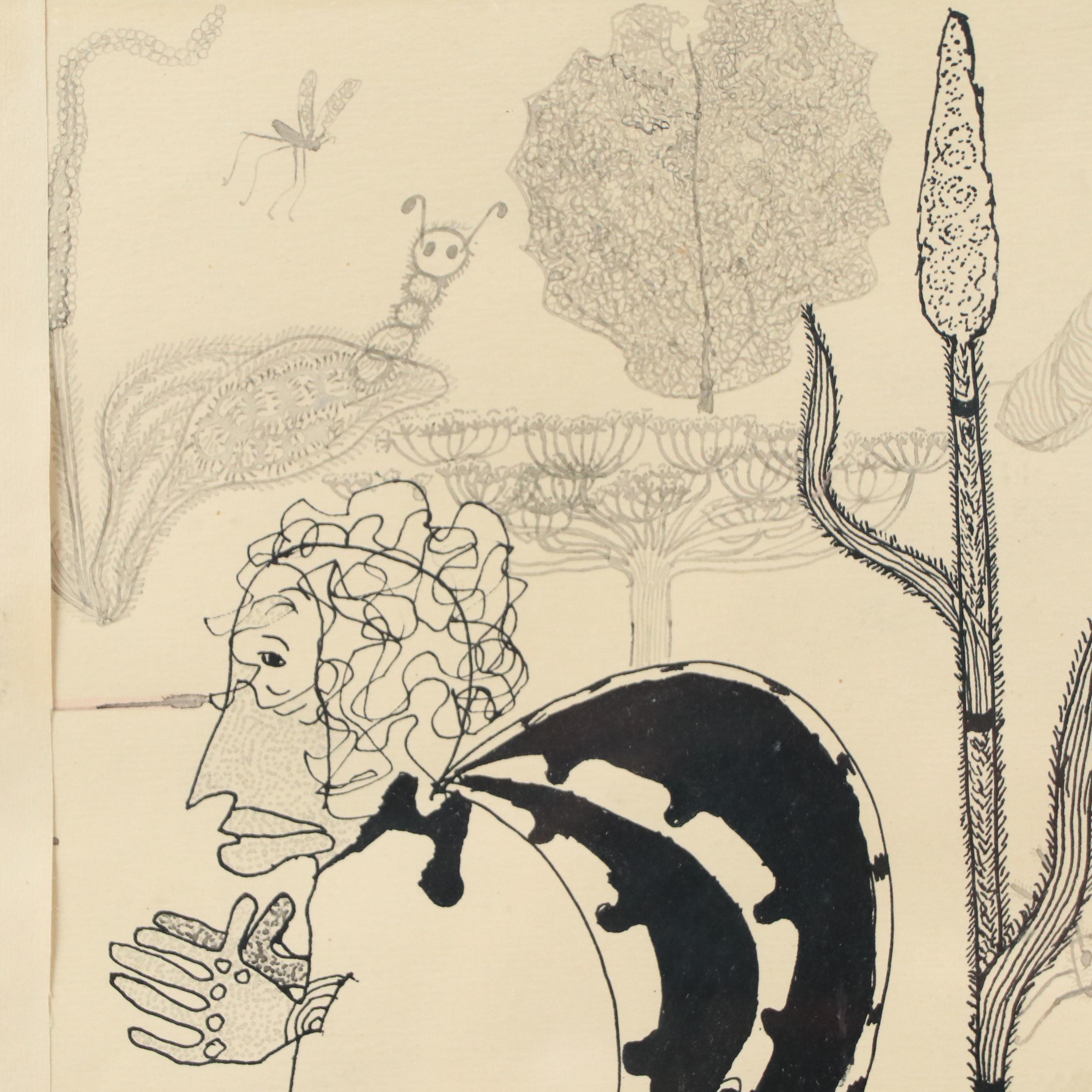 Nikolay Manuylov "Kuk" Whimsical Drawing, Mid-20th Century