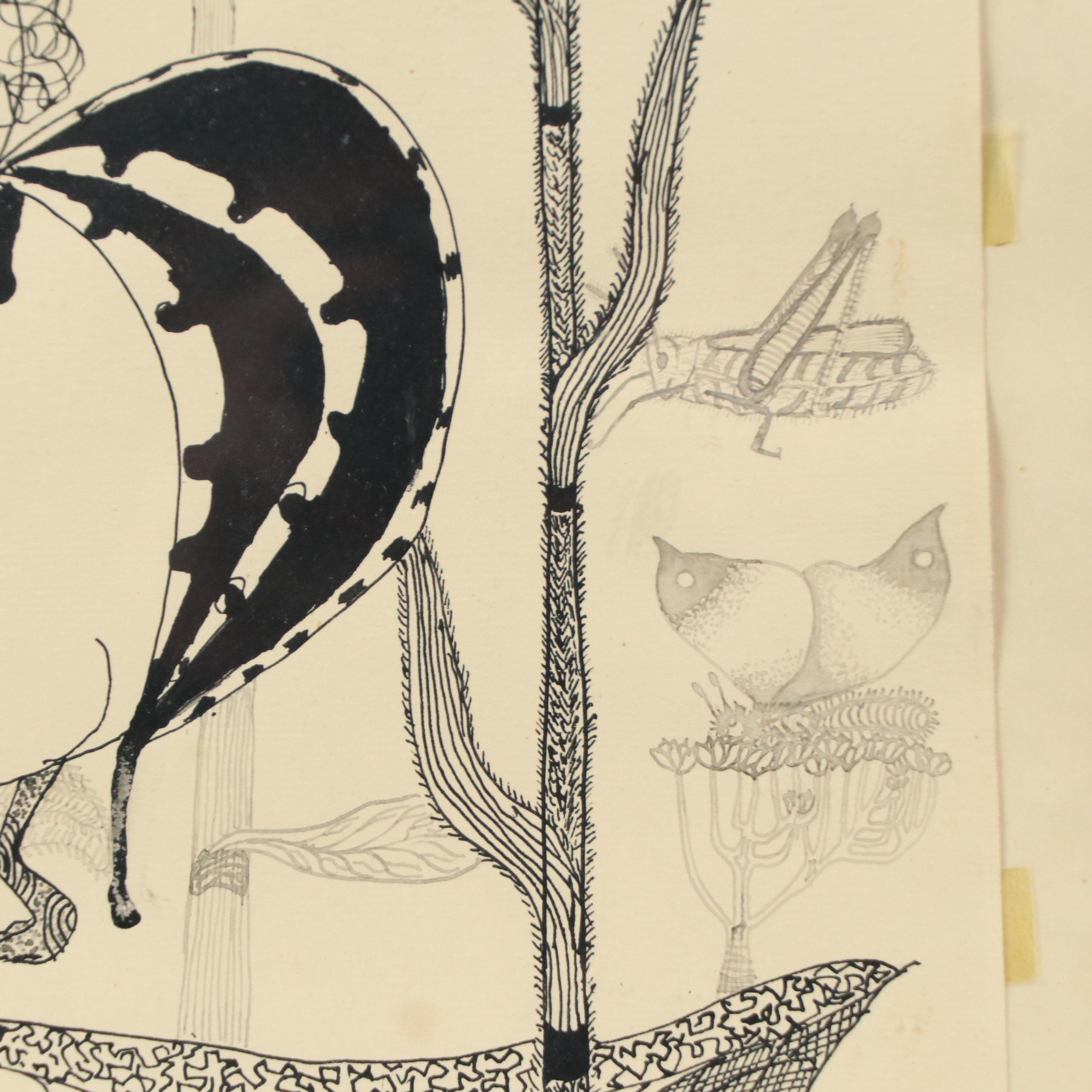 Nikolay Manuylov "Kuk" Whimsical Drawing, Mid-20th Century