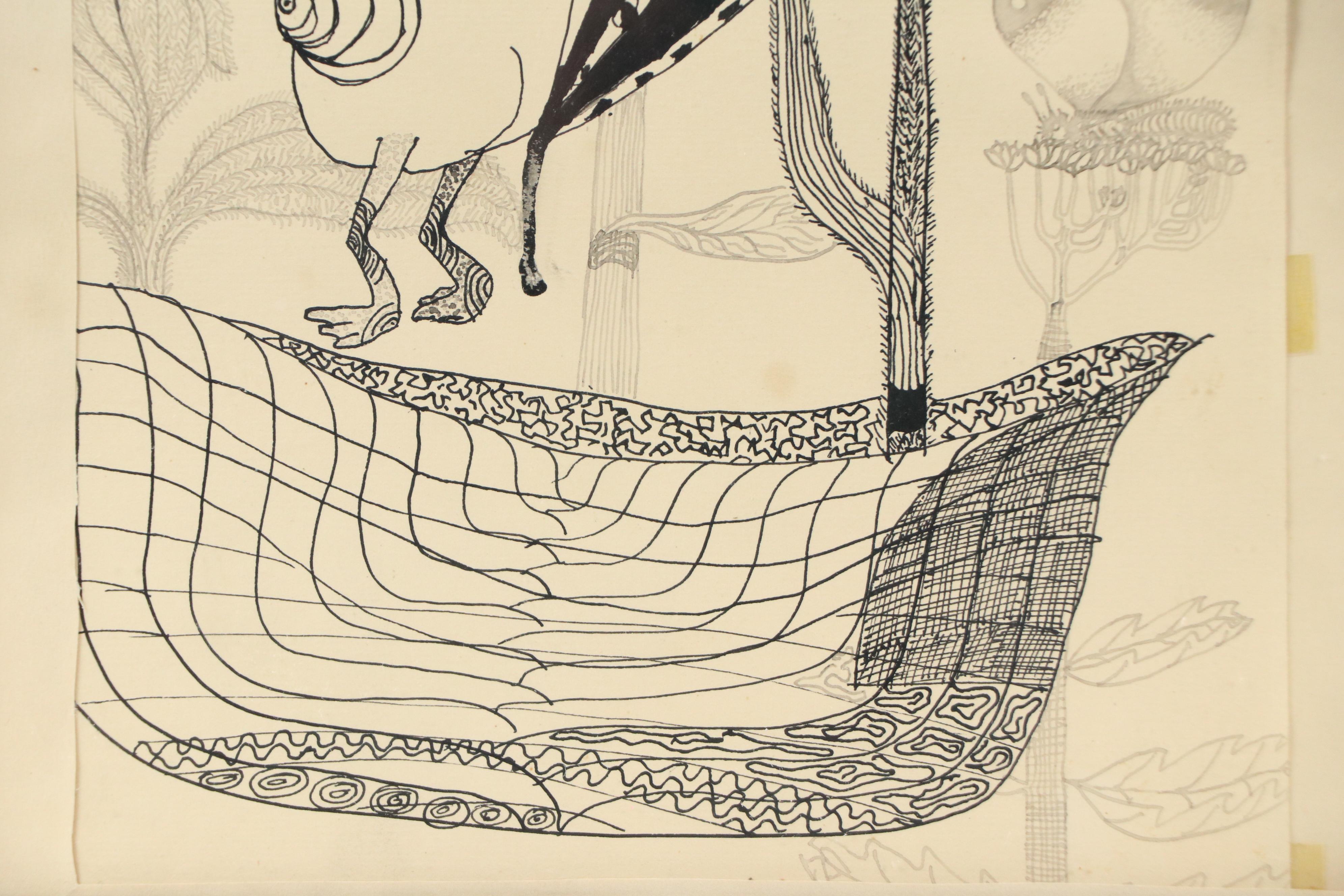 Nikolay Manuylov "Kuk" Whimsical Drawing, Mid-20th Century