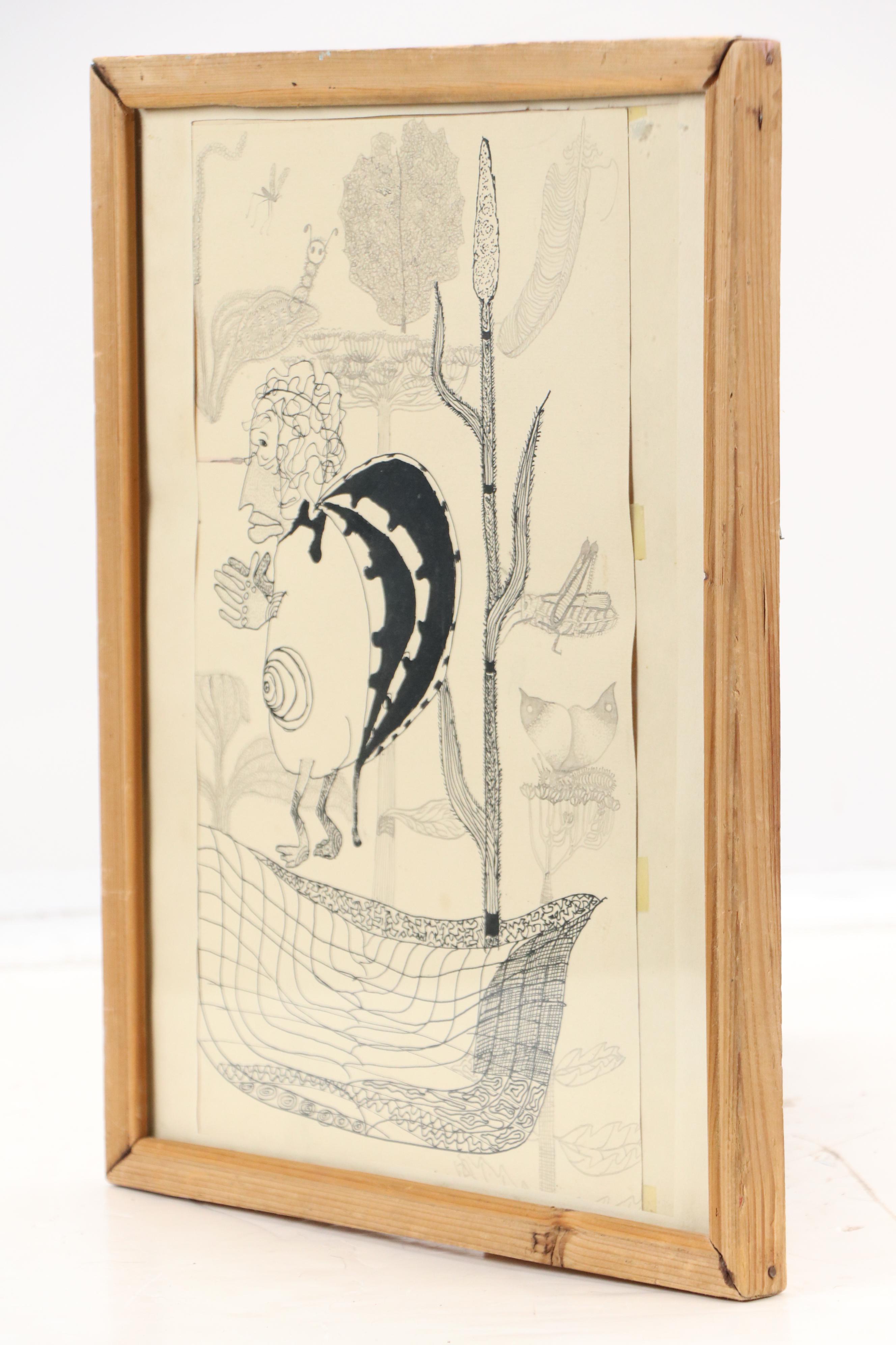 Nikolay Manuylov "Kuk" Whimsical Drawing, Mid-20th Century