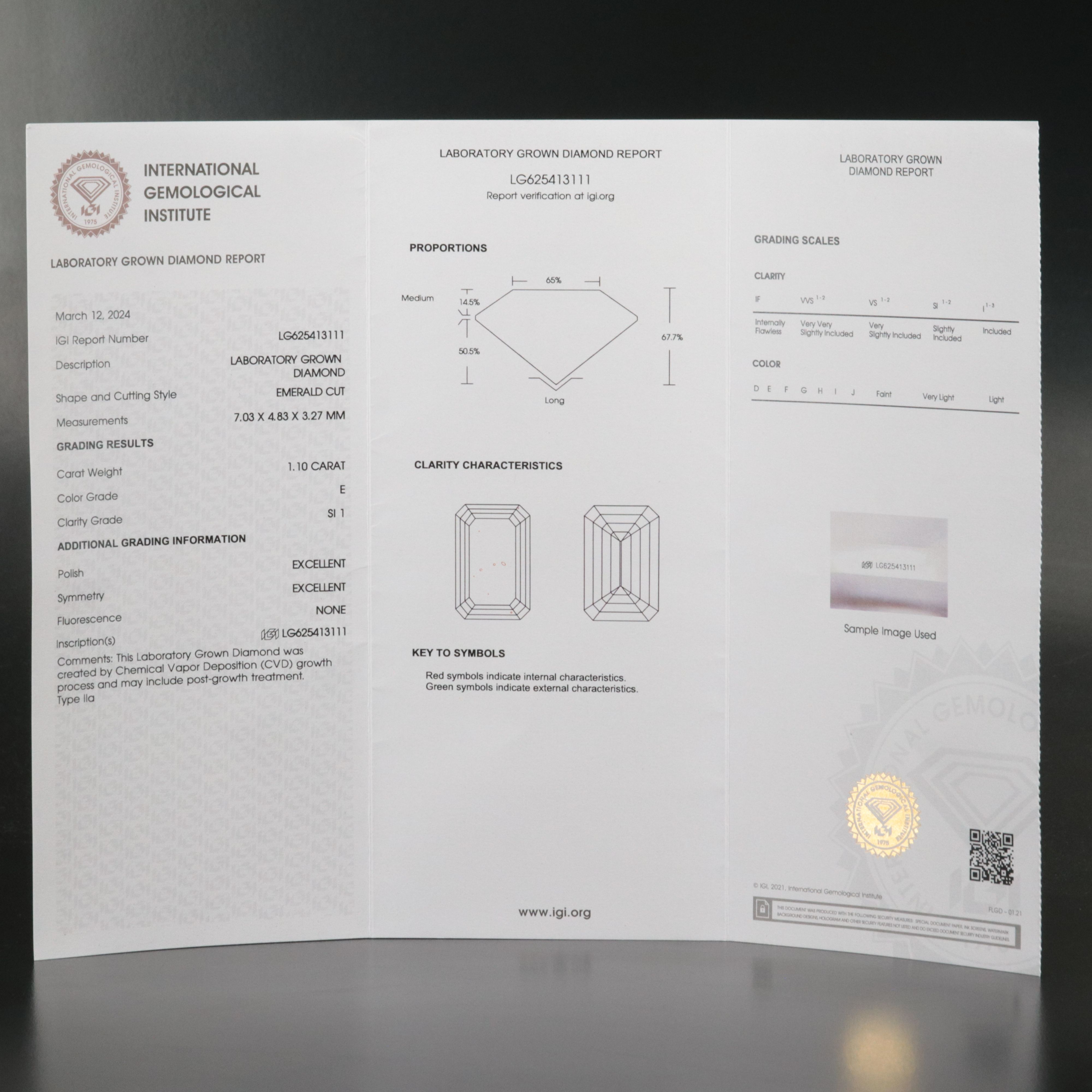 Loose 1.10 CT Lab Grown Diamond with IGI Report