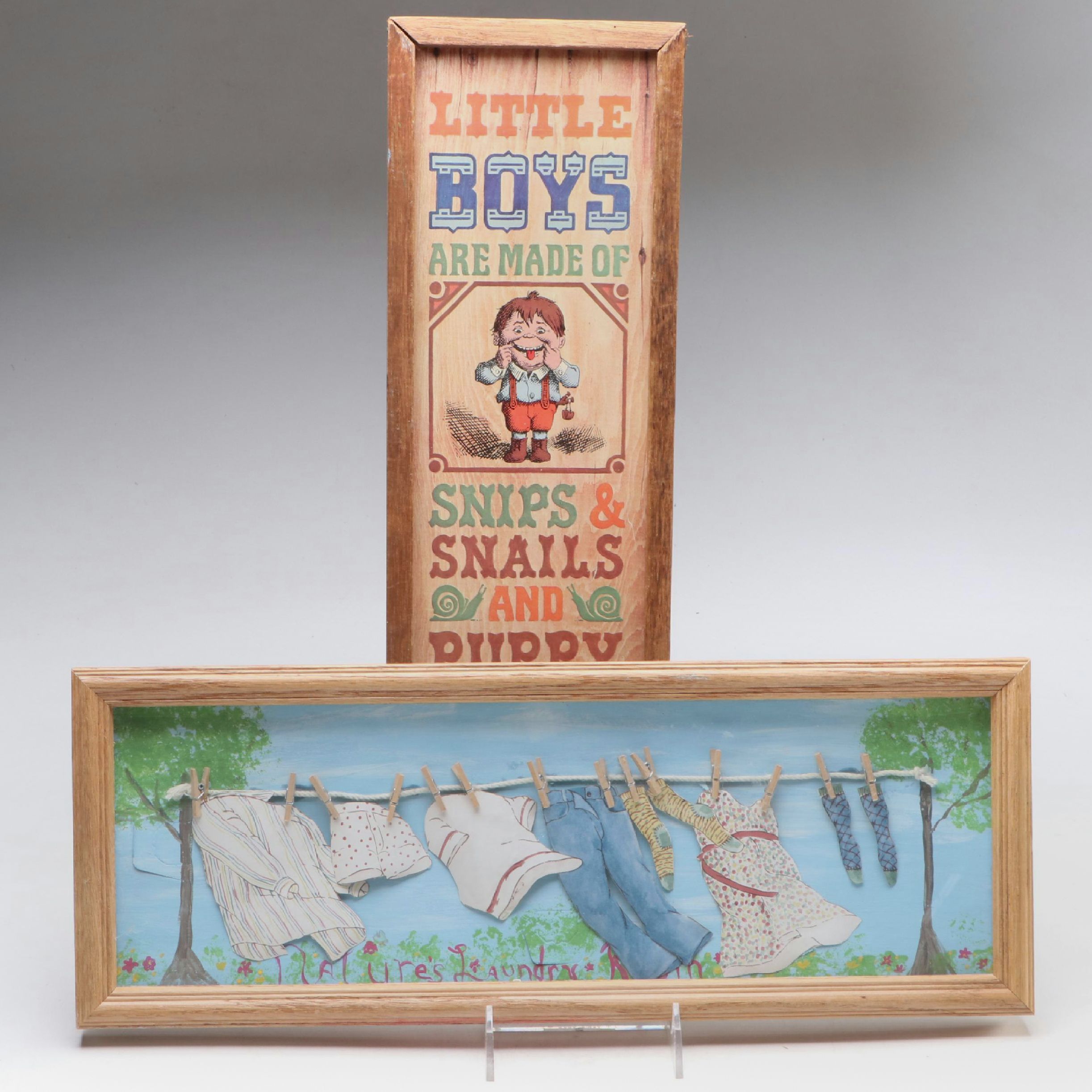 Hand-Painted Clothesline and "Little Boys Are Made Of..." Quote Wall Art