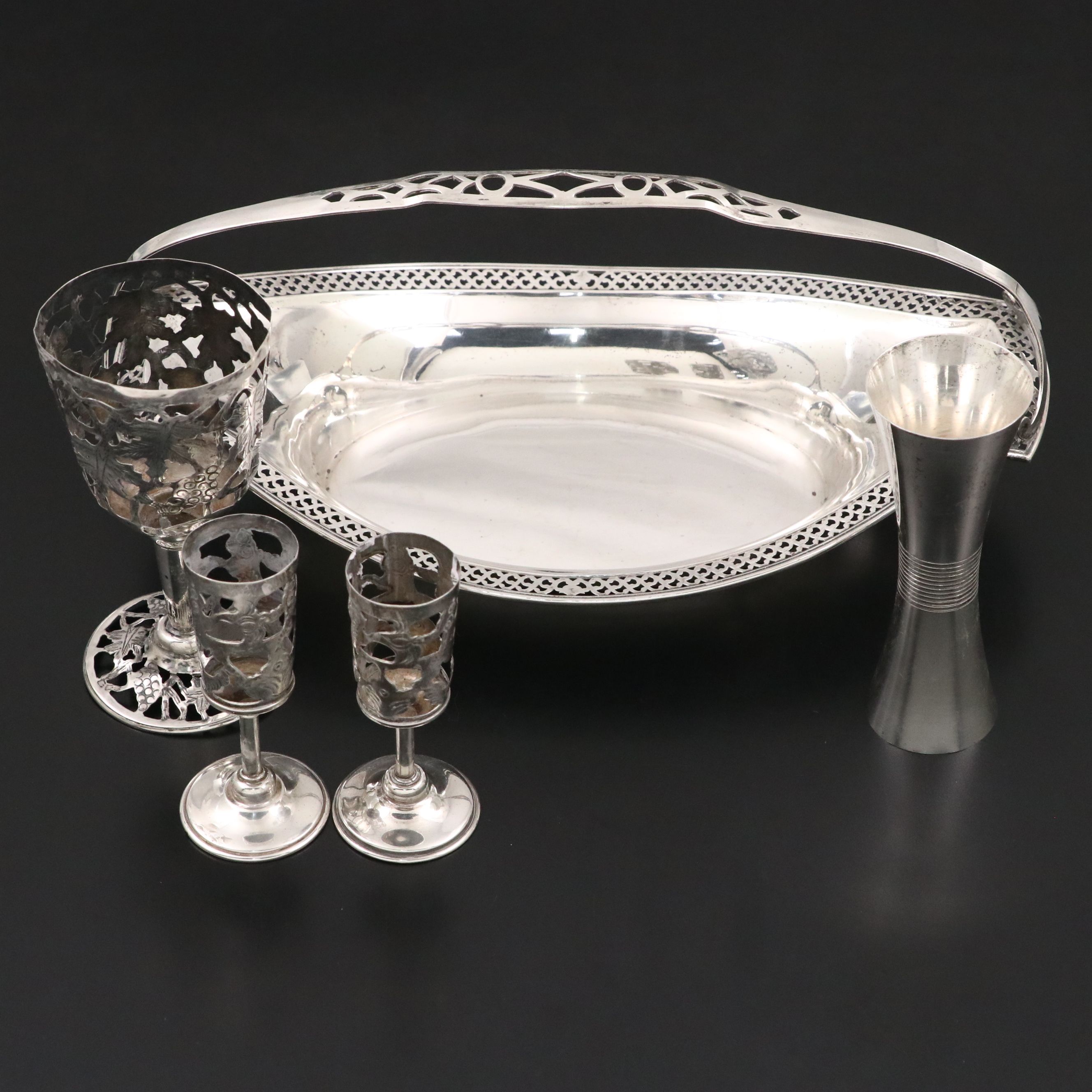 Webster Sterling Silver Pierced Bread Basket with Towle and Mexican Silver Décor