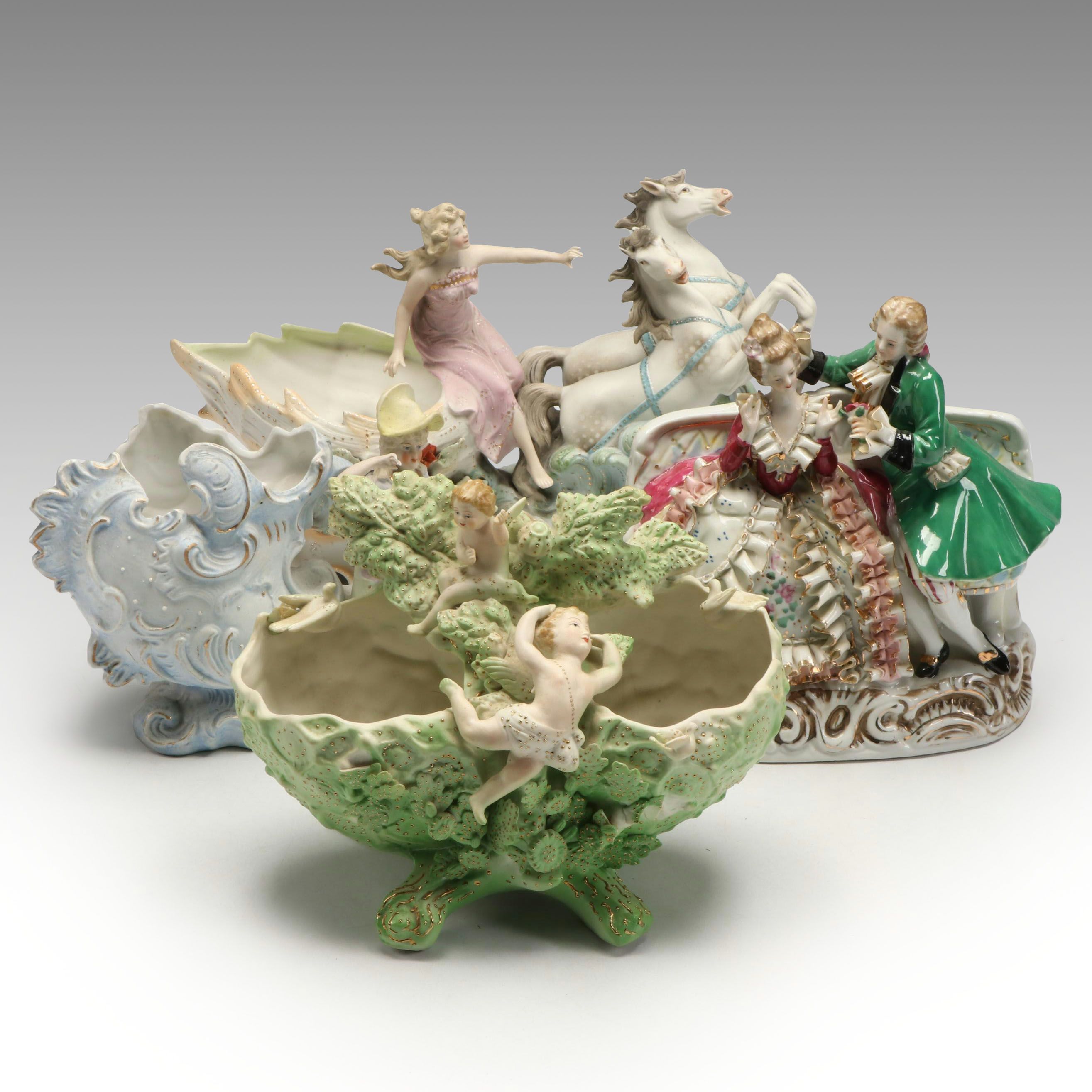 Andrea Cherub Porcelain Centerpiece Bowl with More Hand-Painted Ceramics