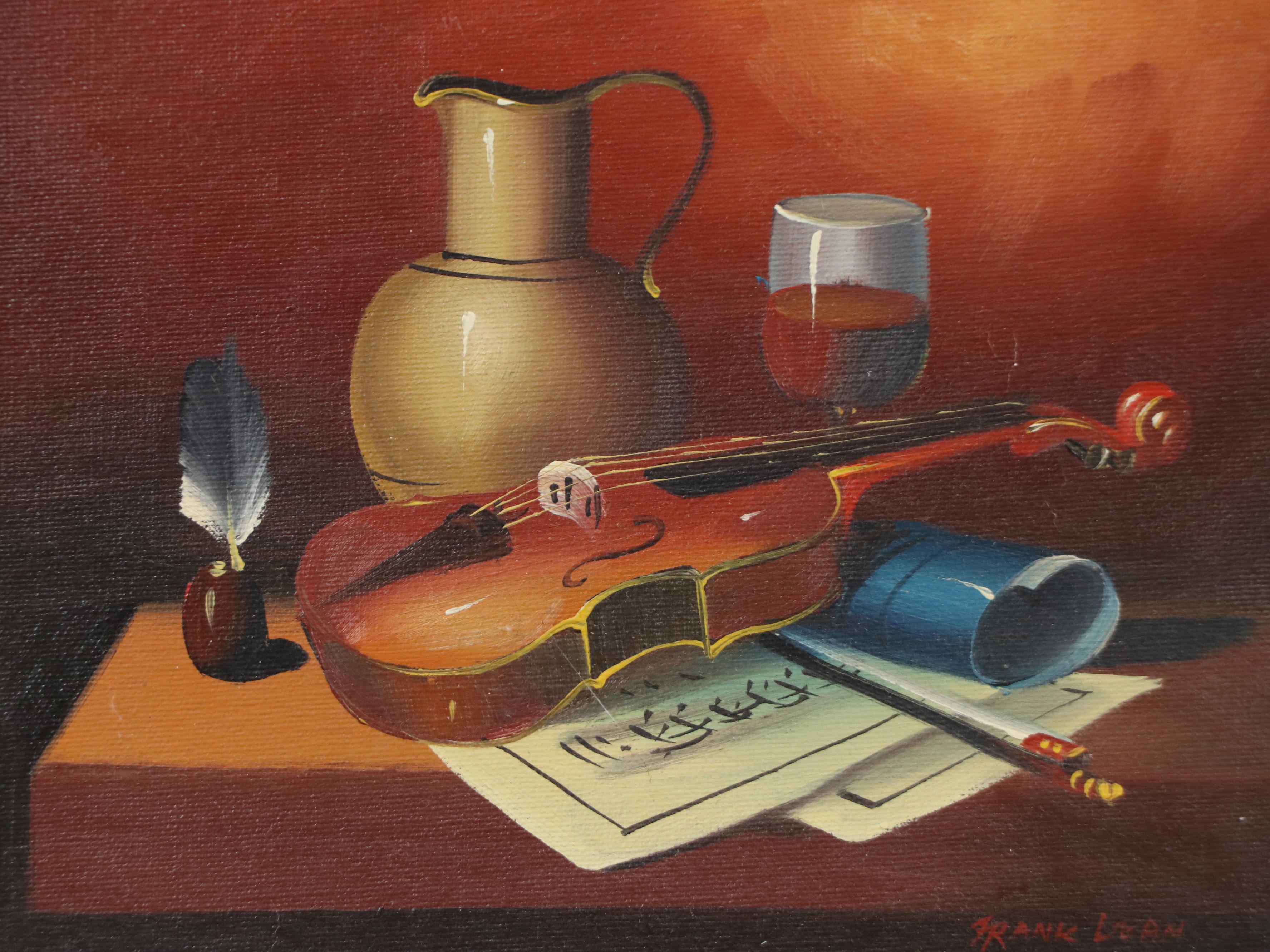 Frank Lean Oil Painting of Still Life with Violin, Mid-20th Century
