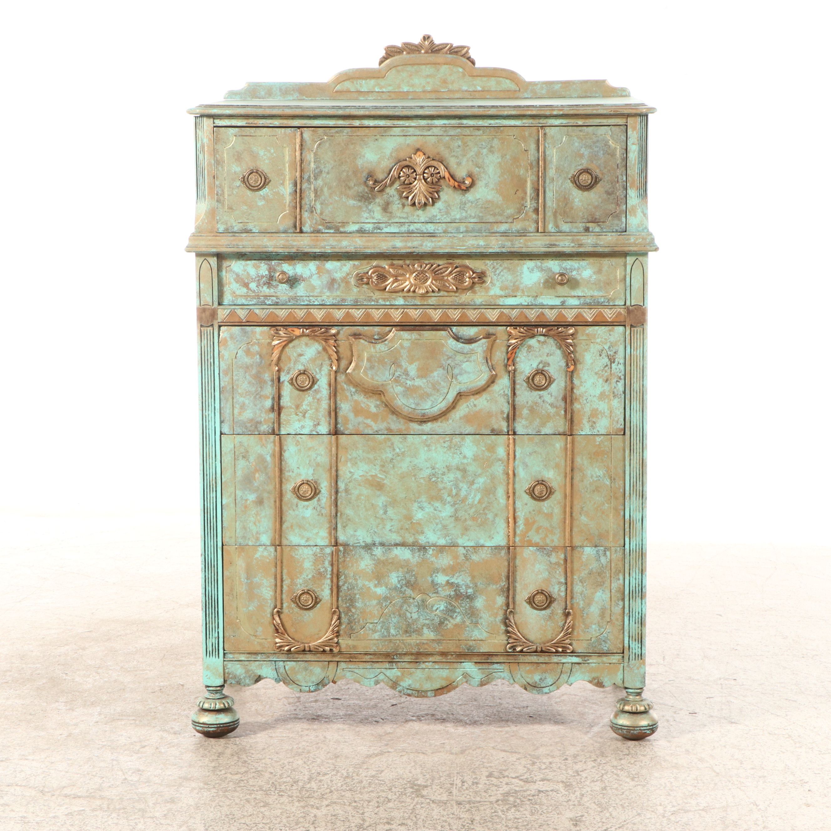 Art Deco Style Painted Decorated Chest of Drawers, Early to Mid-20th Century