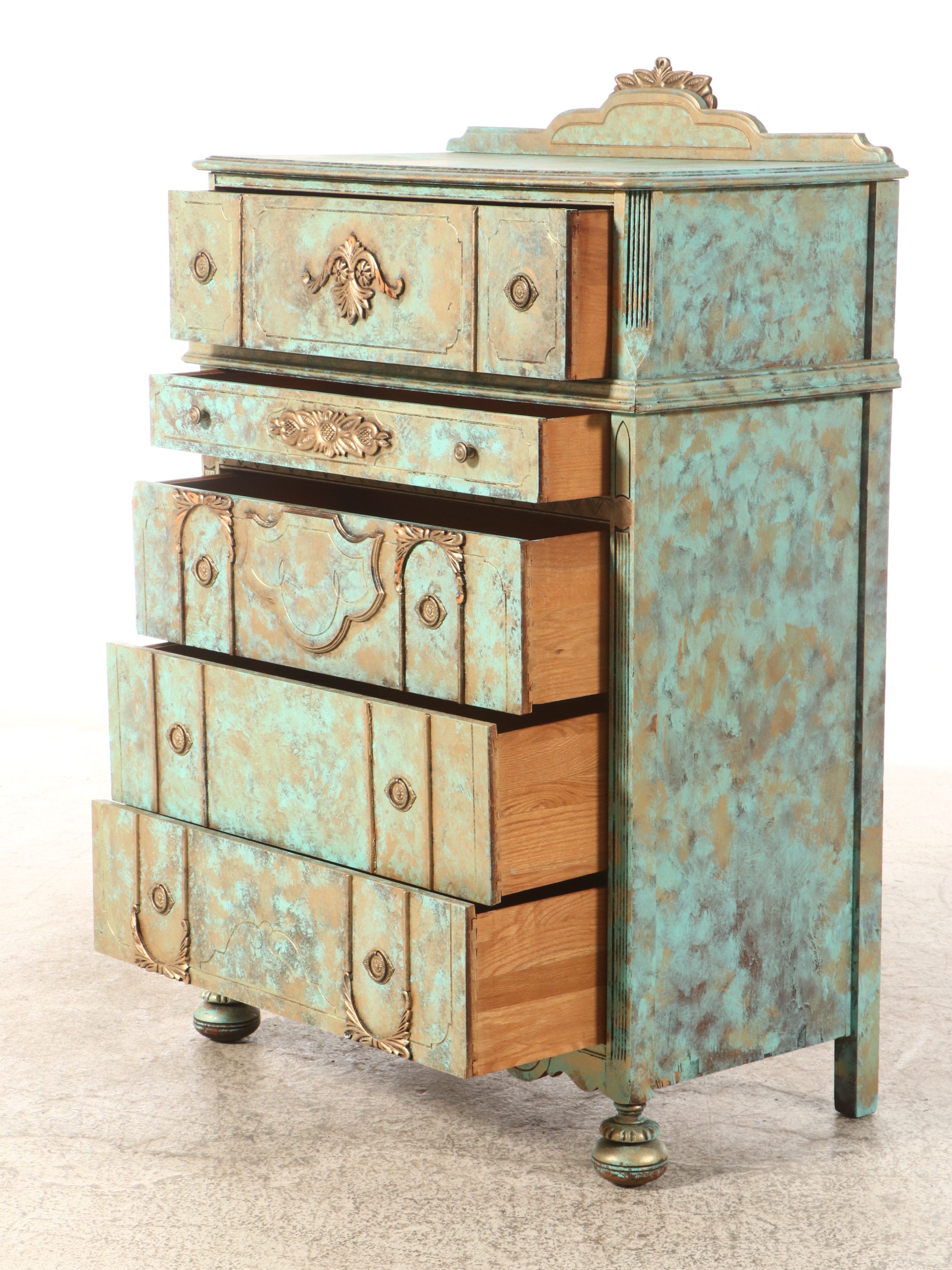 Art Deco Style Painted Decorated Chest of Drawers, Early to Mid-20th Century