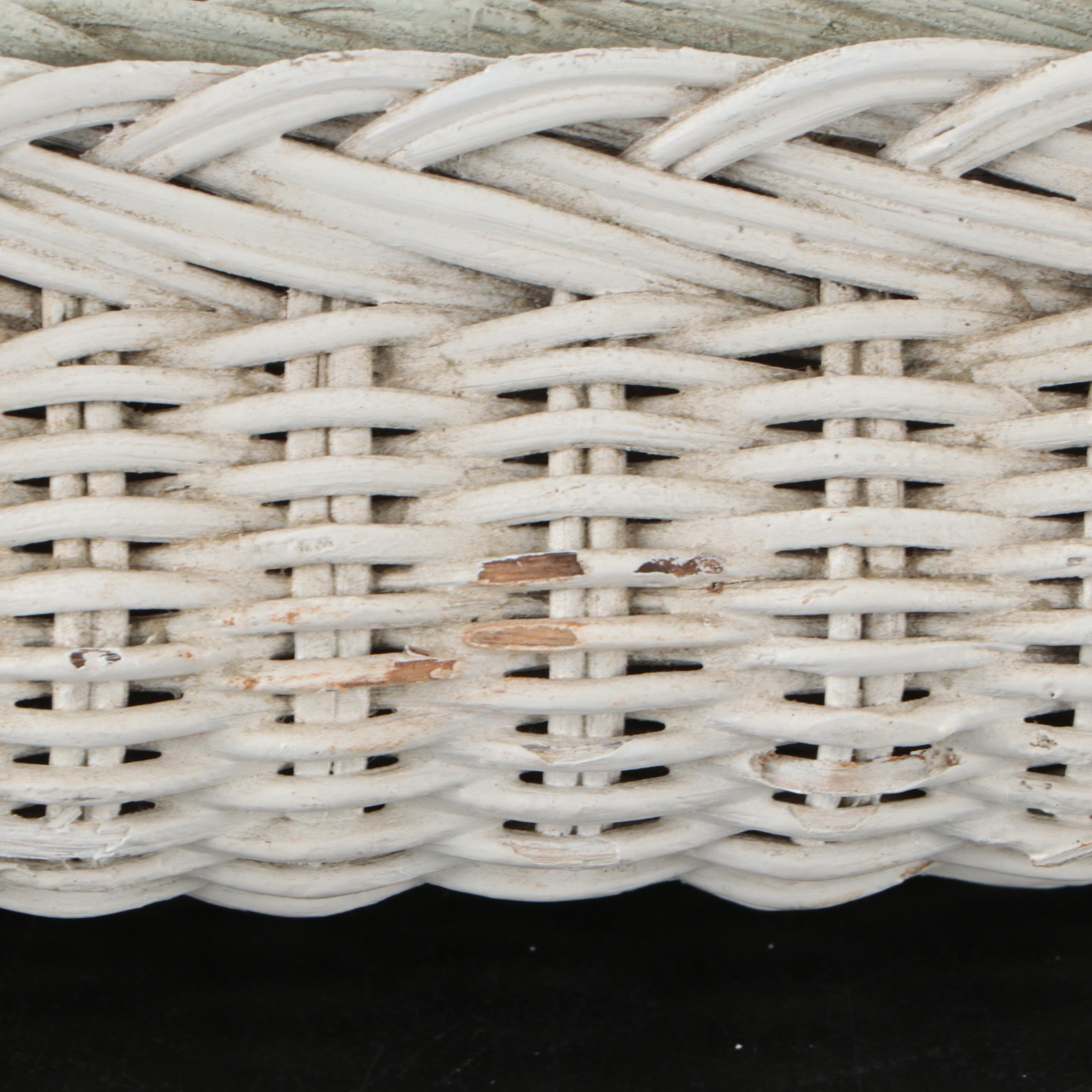 Carved Wood and Glass Mosaic Tray with White-Painted Wicker Frame Mirror