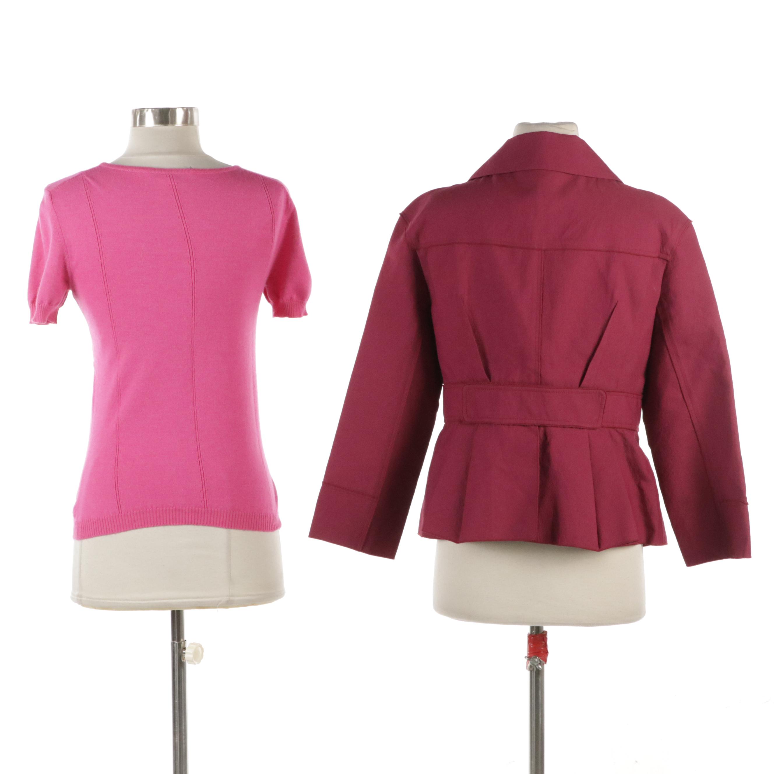 Oscar de la Renta Sweater-Knit Top and Nina Ricci Snap-Front Jacket