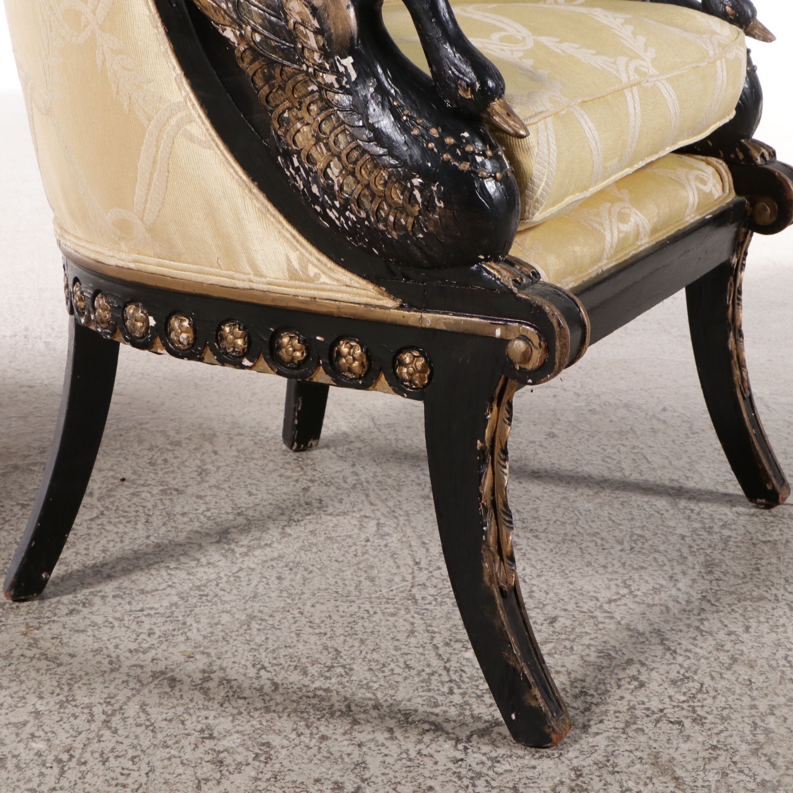 Pair of Empire Revival Painted & Parcel Gilt Armchairs, Late 19th Century