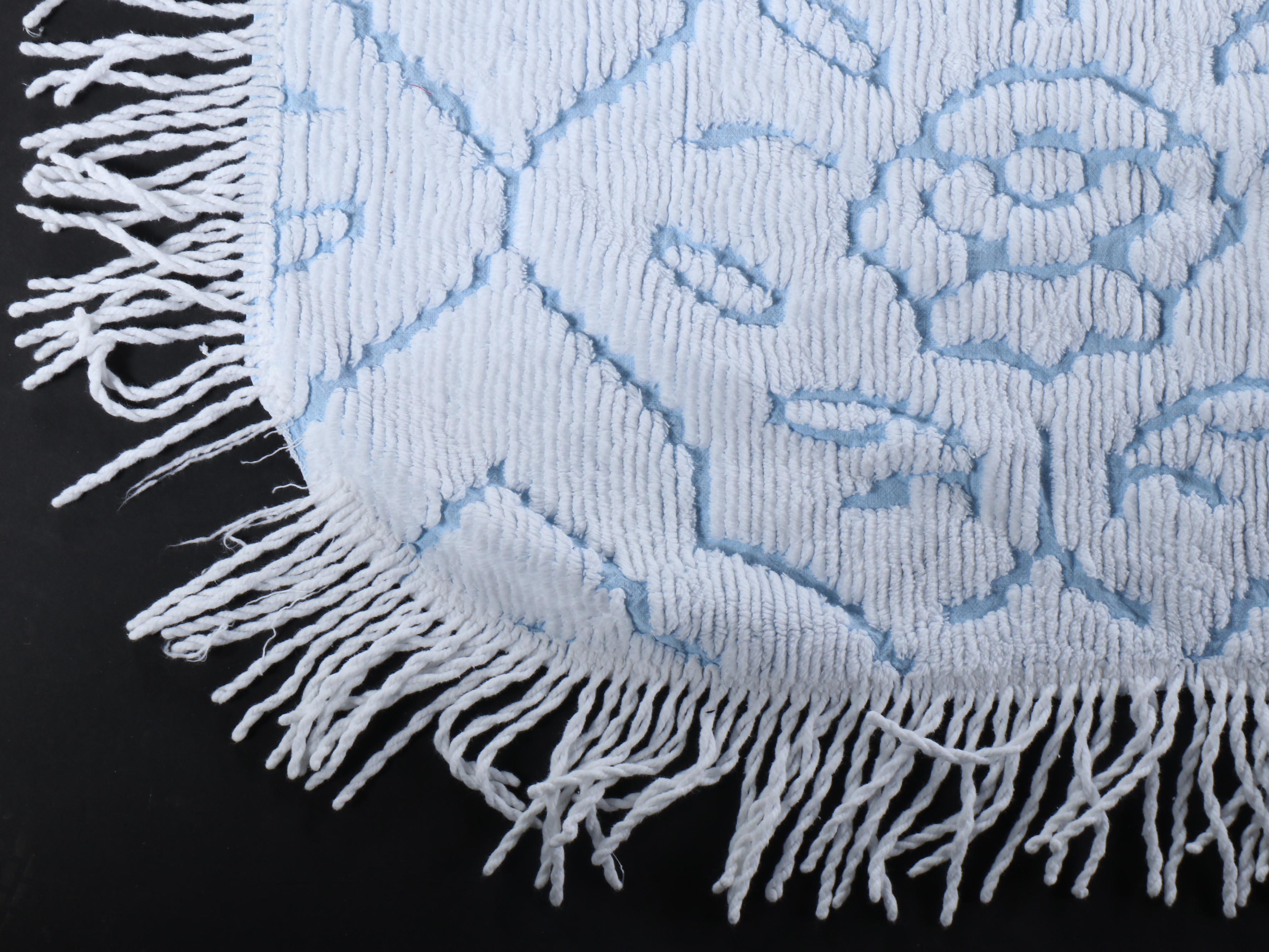 Blue and Yellow Fringed Chenille Vintage Bedspreads, Mid-20th Century