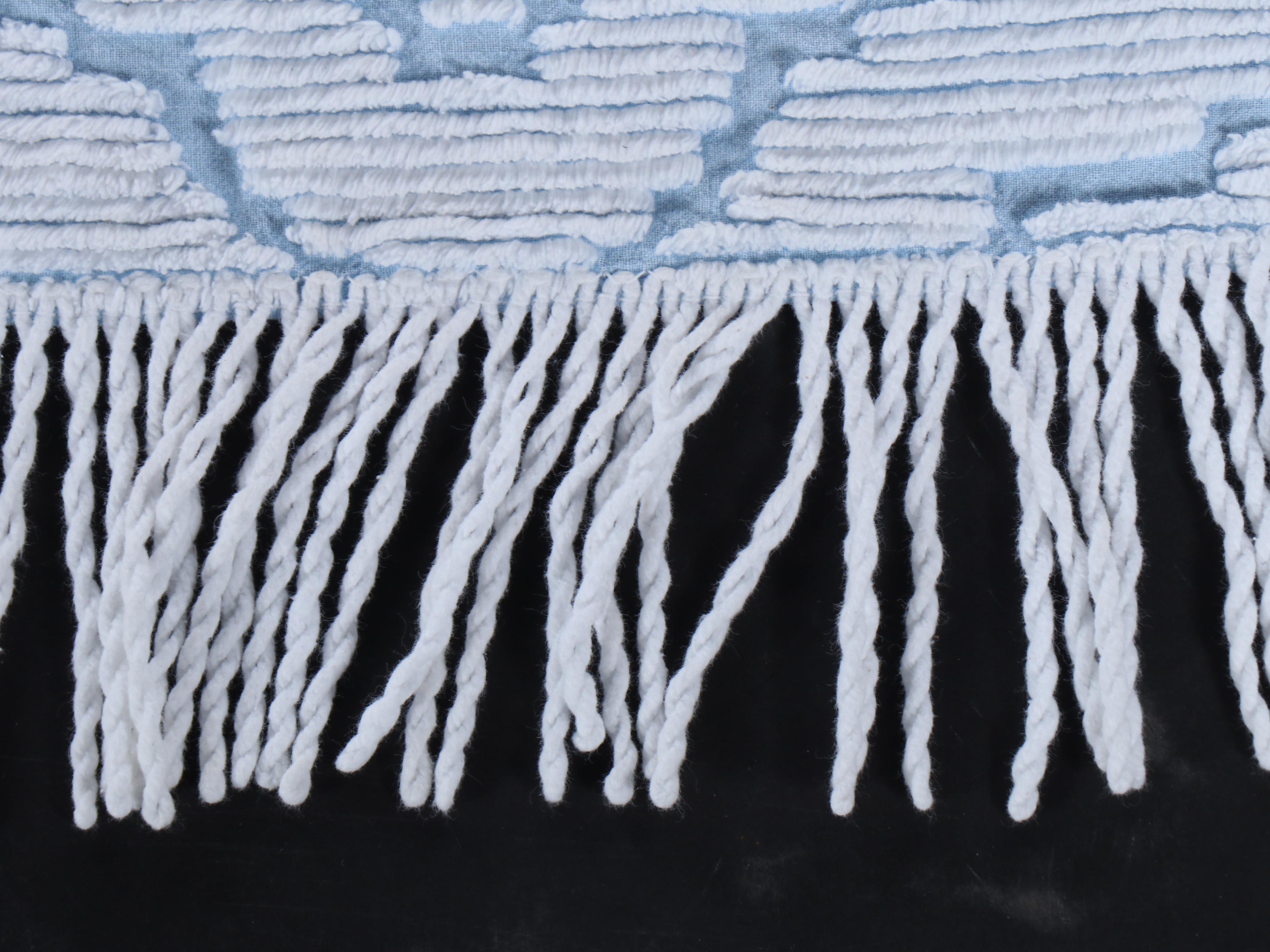 Blue and Yellow Fringed Chenille Vintage Bedspreads, Mid-20th Century