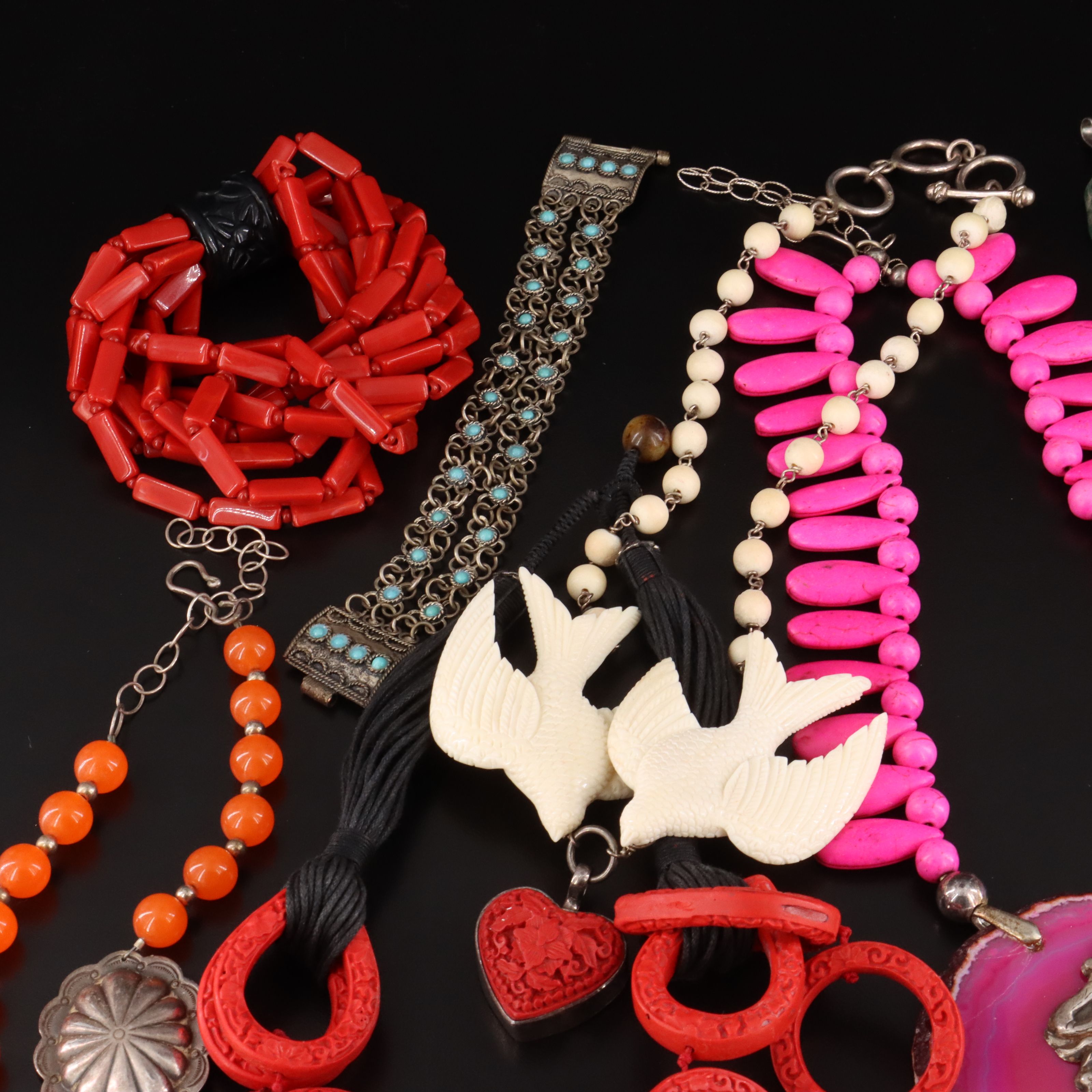 Jewelry Collection Including Sterling, Coral, Agate and Quartz