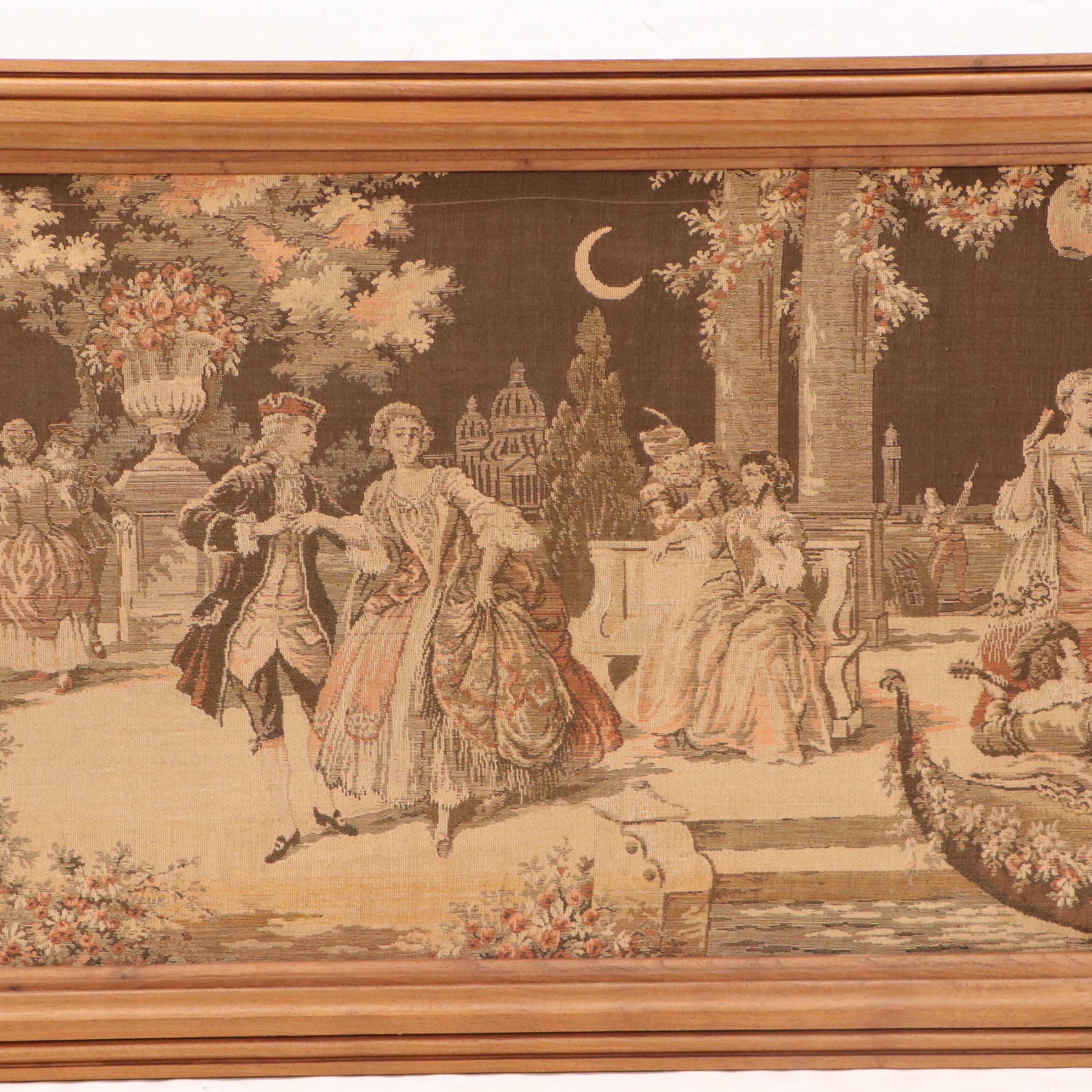 Belgian Tapestry of Romantic Venetian Leisure Scene, 19th Century