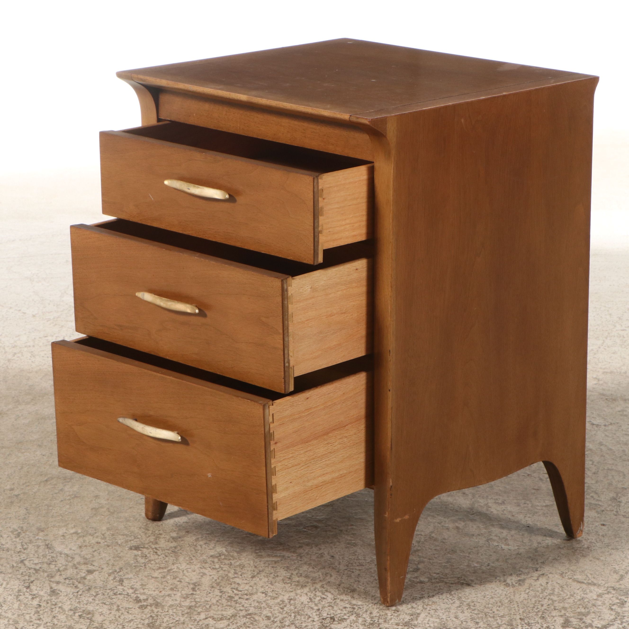 Drexel "Profile" Mid Century Modern Walnut Chest on Chest and Nightstand