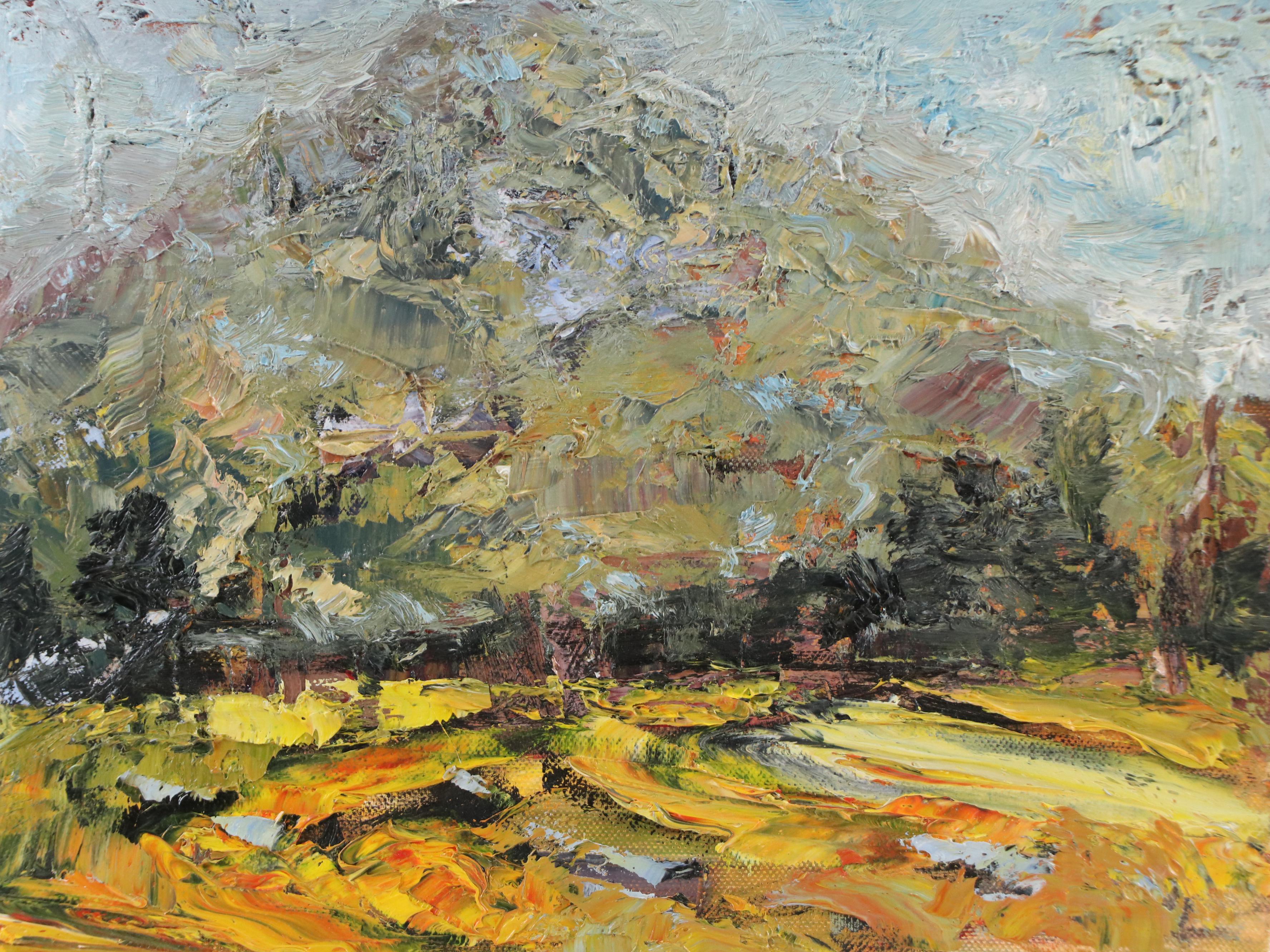 Leif Janek Oil Painting of Abstract Mountain, 21st Century