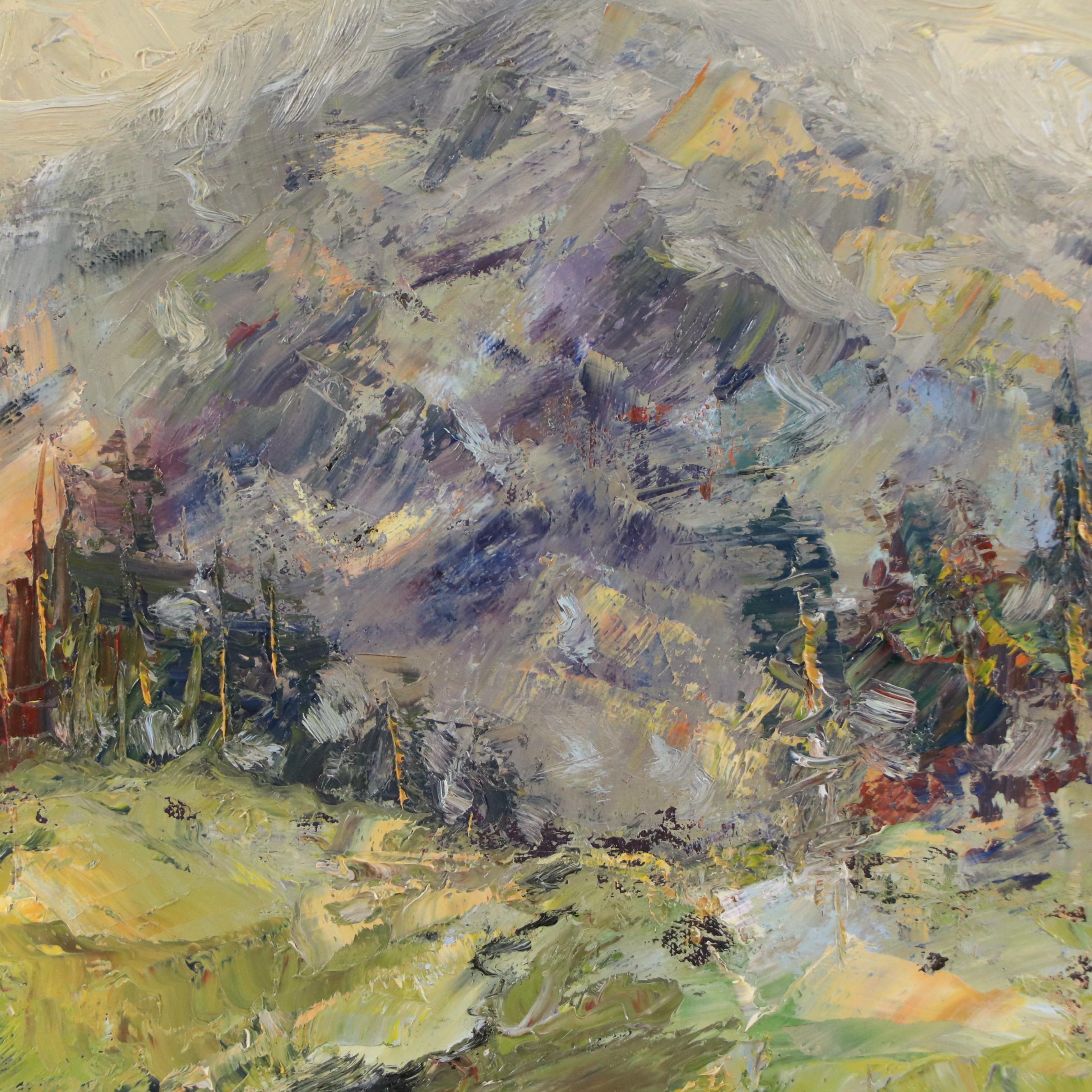 Leif Janek Oil Painting of Abstract Mountain, 21st Century