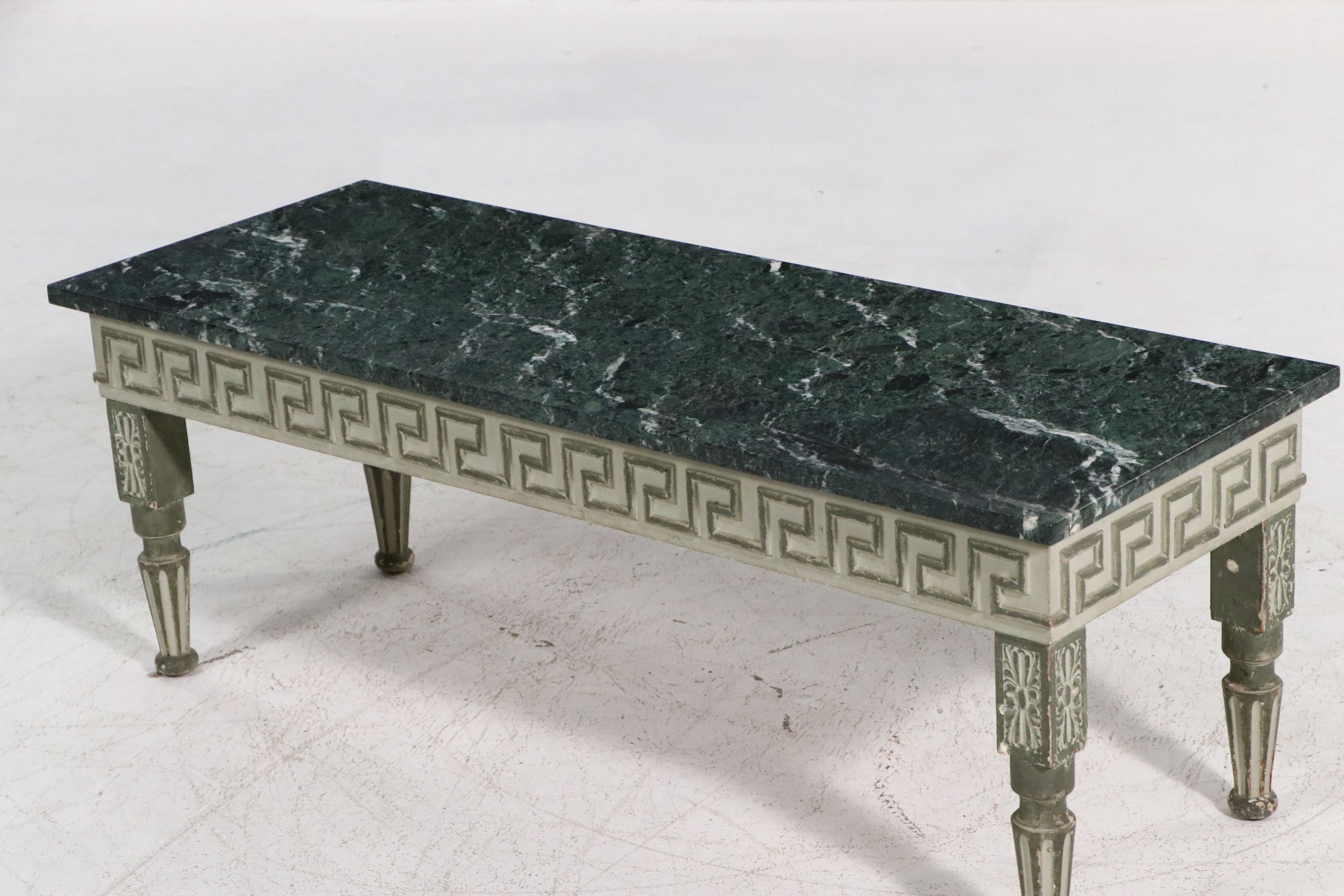 Louis XVI Style Coffee Table with Green Marble Top