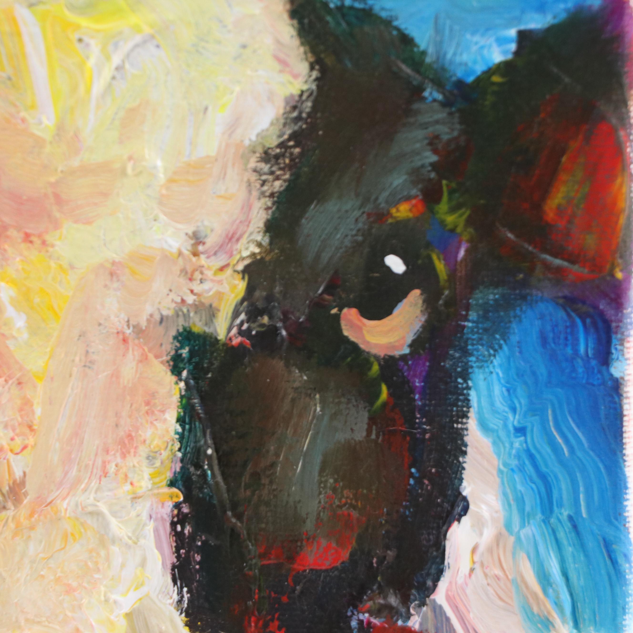 Elle Raines Modern Acrylic Painting of Cow Closeup, 21st Century