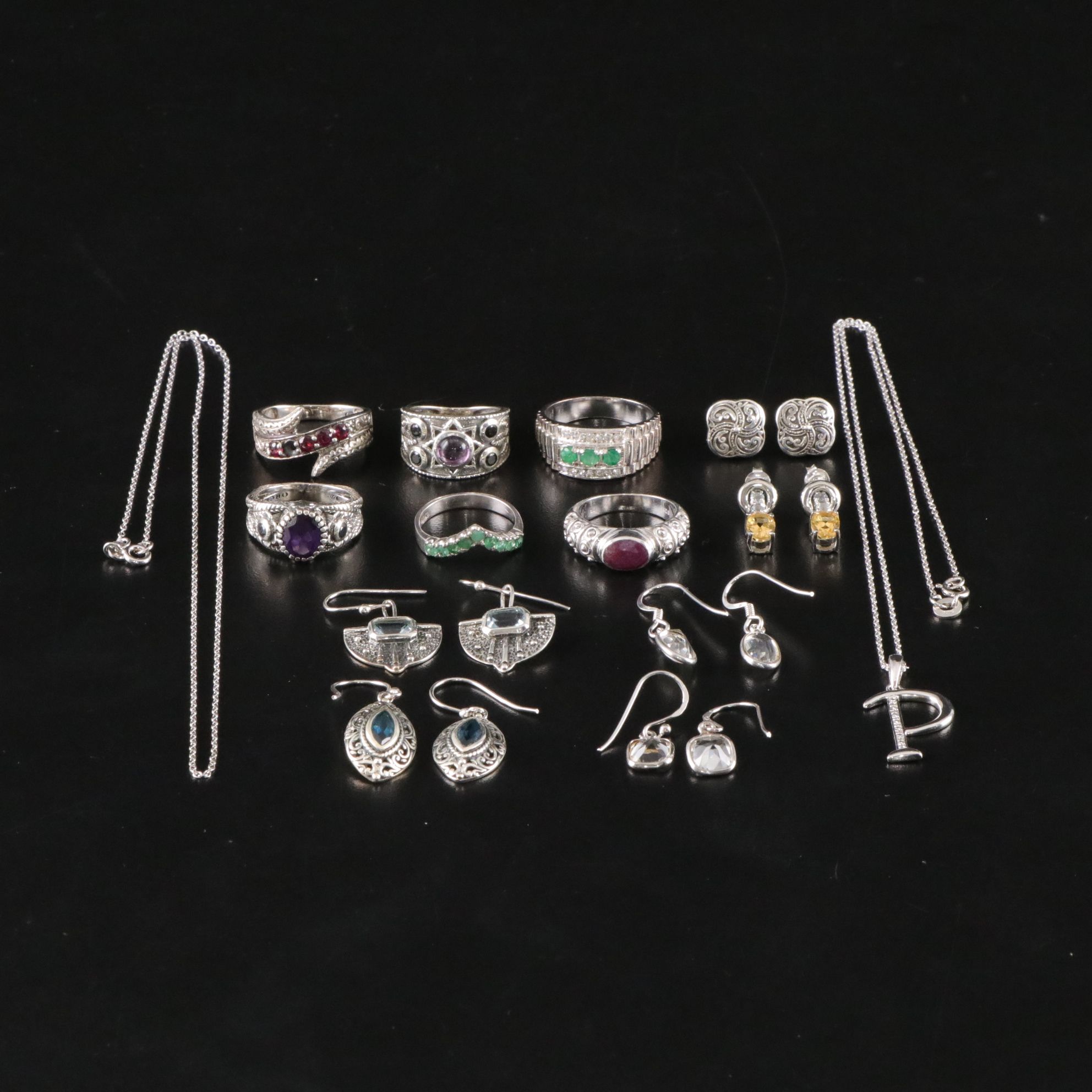 14 Assorted Sterling Silver Rings, Necklaces, Earrings, and Pendants
