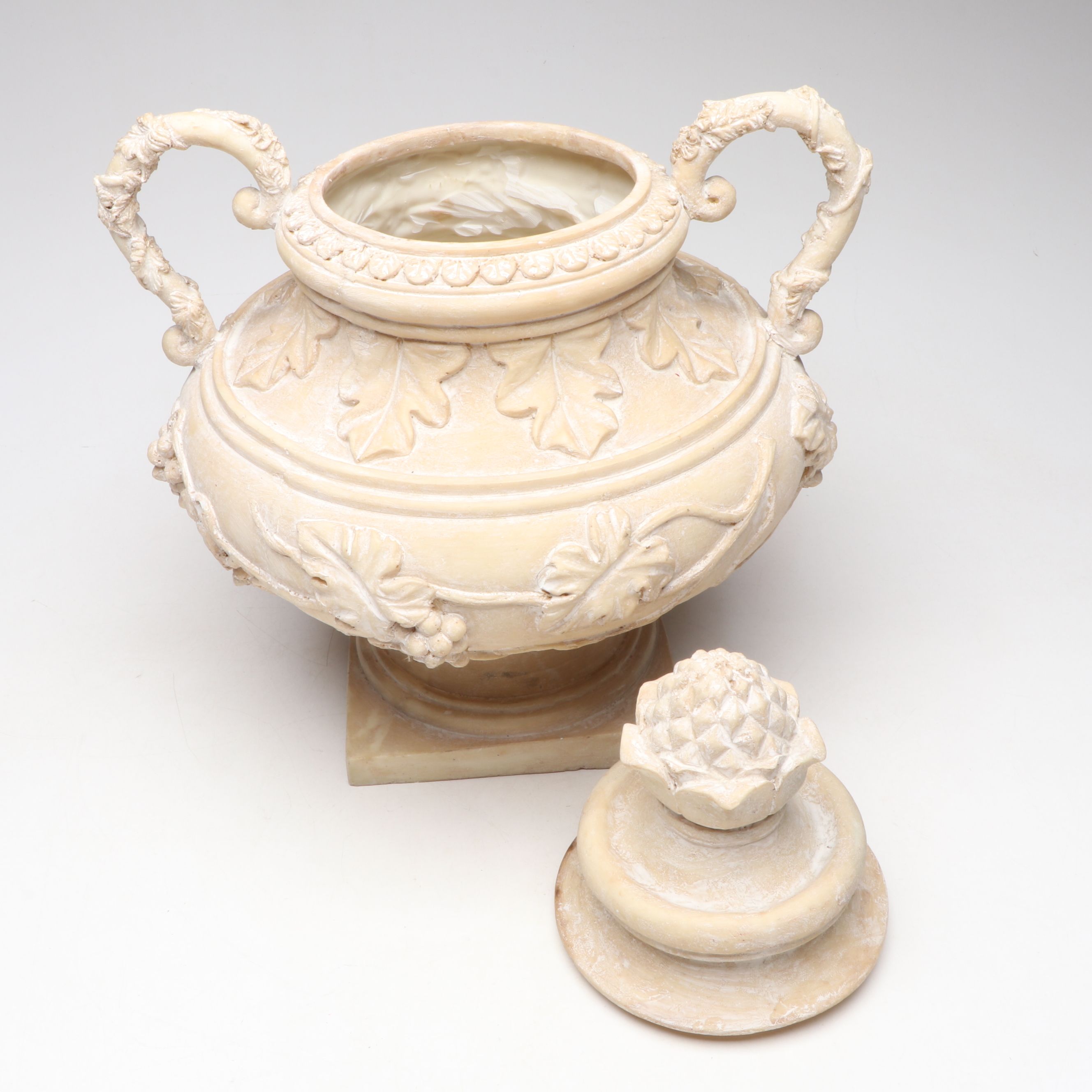 Hand-Painted Opaline Glass Vase with Mercury Glass Flask and Urn